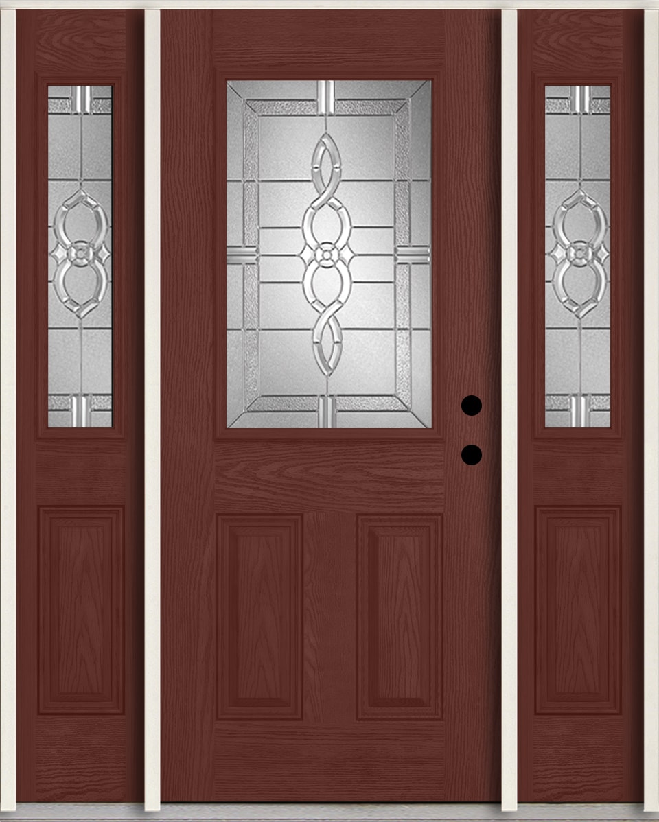 RELIABILT LO963588 Calista 60-in x 80-in x 4-5/8-in Fiberglass Half lite Left-hand inswing Wineberry Stain Stained Prehung Front Door with Sidelights Insulating core