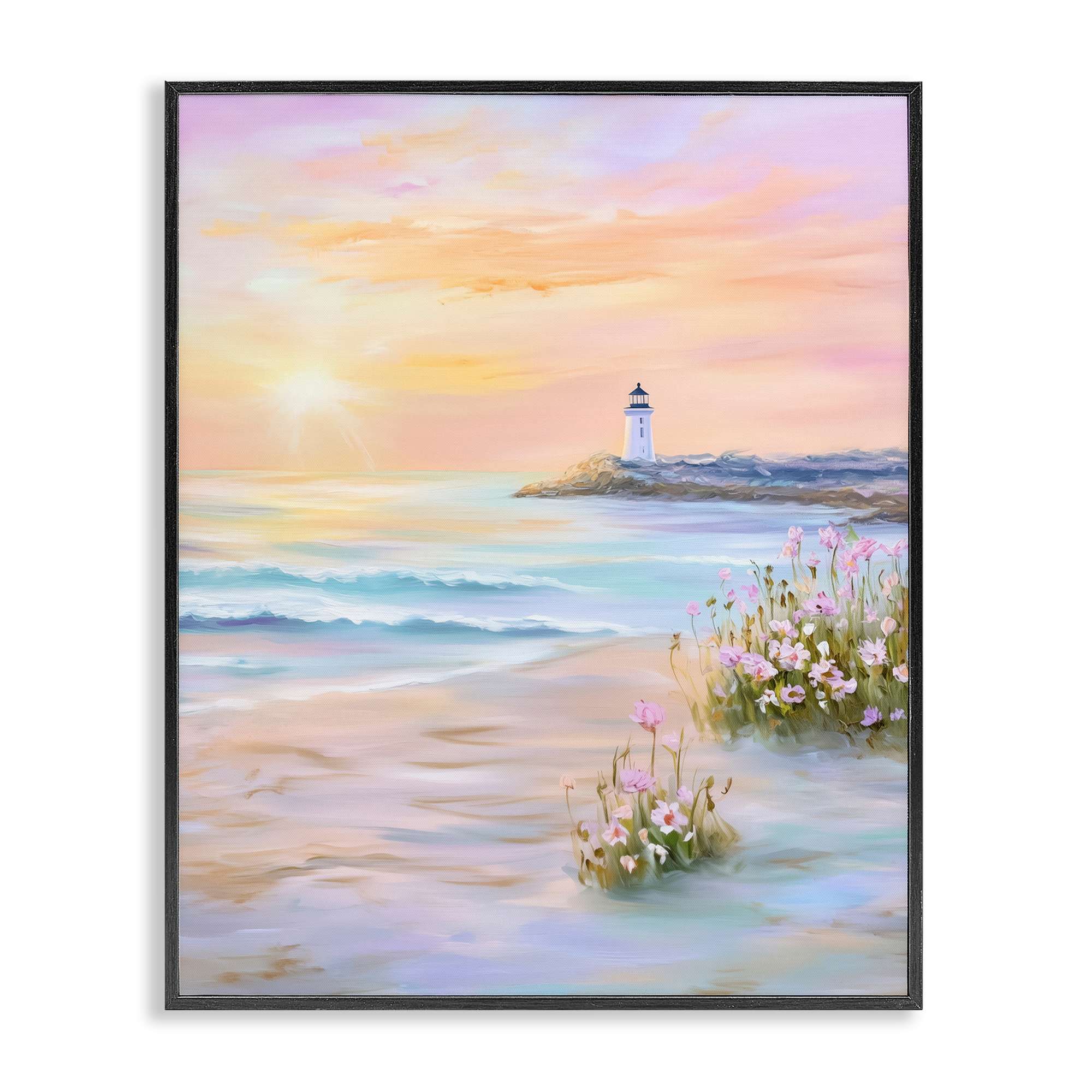 Stupell Industries BT-697-FR-16X20 Warm Sunrise with Distant Lighthouse Black Framed Giclee Art By Arlington Prints 16 x 20