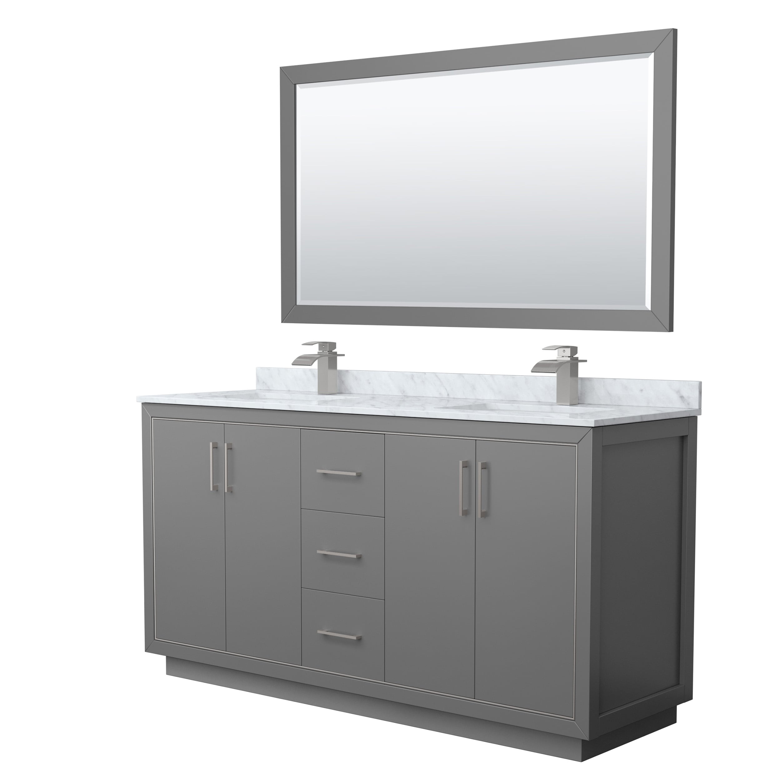 Wyndham Collection WCF111166DKGCMUNSM58 Icon 66-in Dark Gray with Brushed Nickel Trim Undermount Double Sink Bathroom Vanity with White Carrara Marble Natural Marble Top (Mirror Included)