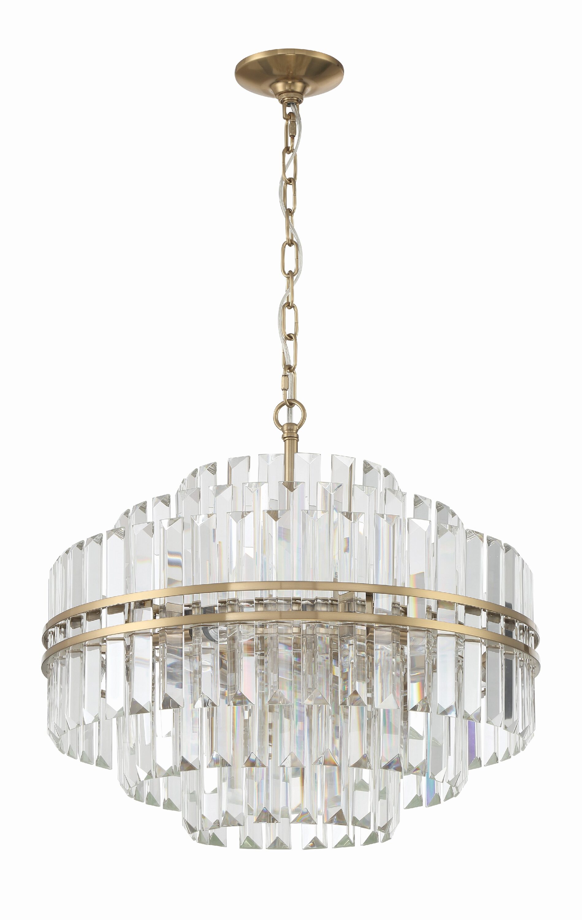 Aged Brass and Crystal 12-Light Chandelier