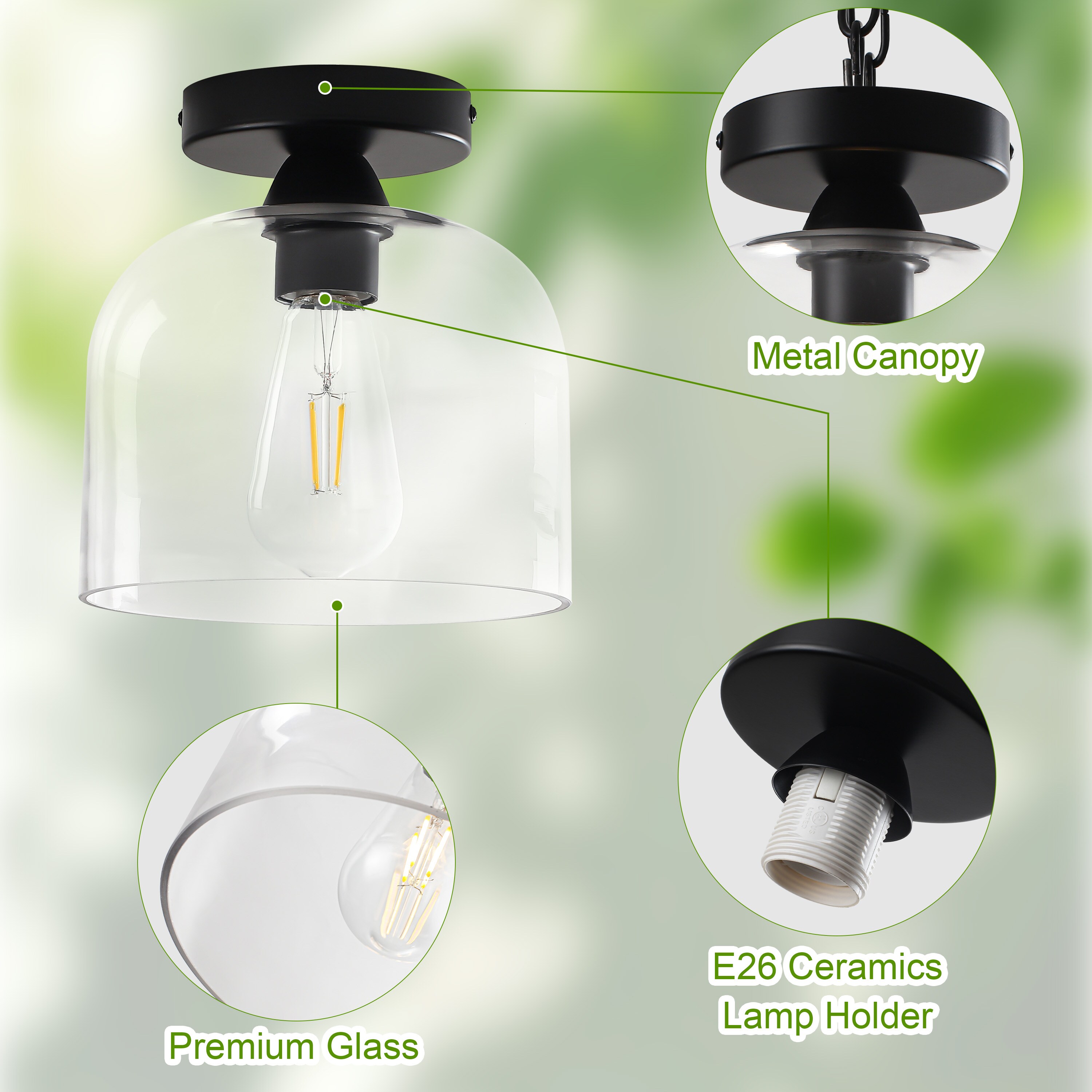 GZJunYo 7.81-in Matte Black Indoor 1 -Light Semi-flush Mount Light