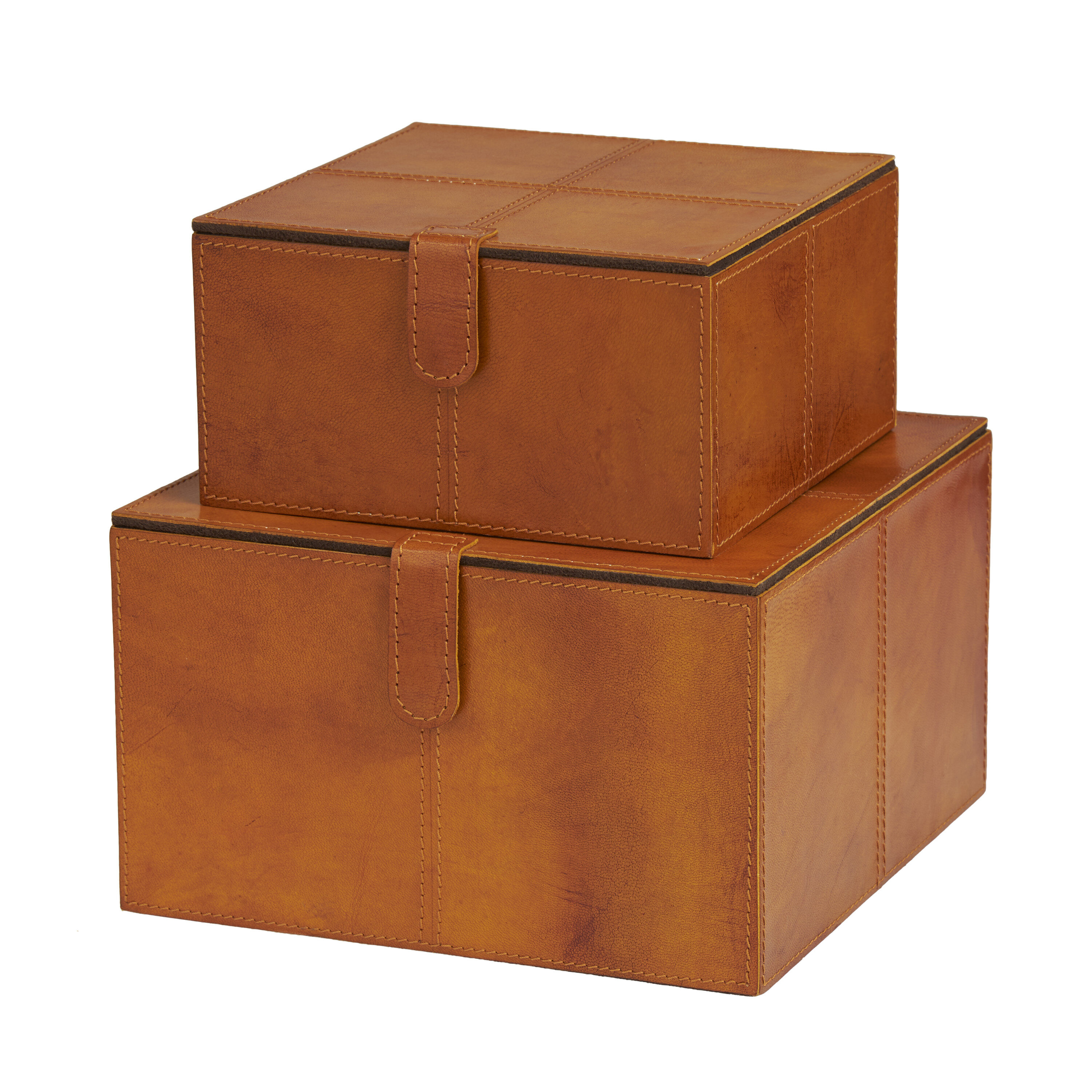 Grayson Lane 820913 2 -Pack Brown Leather Modern Decorative box