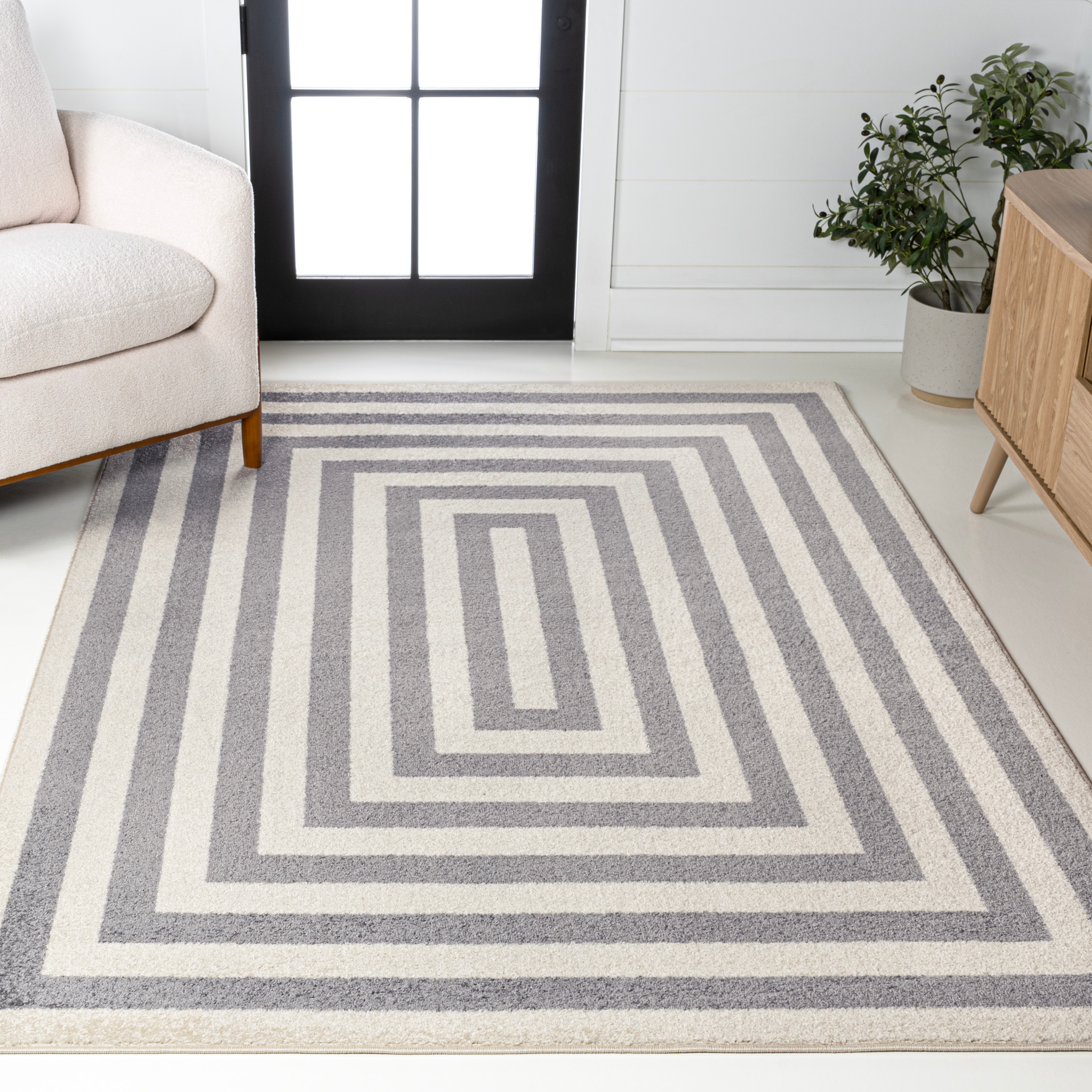 JONATHAN  Y MOH211E-3 MOROCCAN HYPE Bandol Mitre Stripe 3 x 5 (ft) Loomed Polypropylene Gray/Ivory Rectangular Indoor Stripe Moroccan Area rug