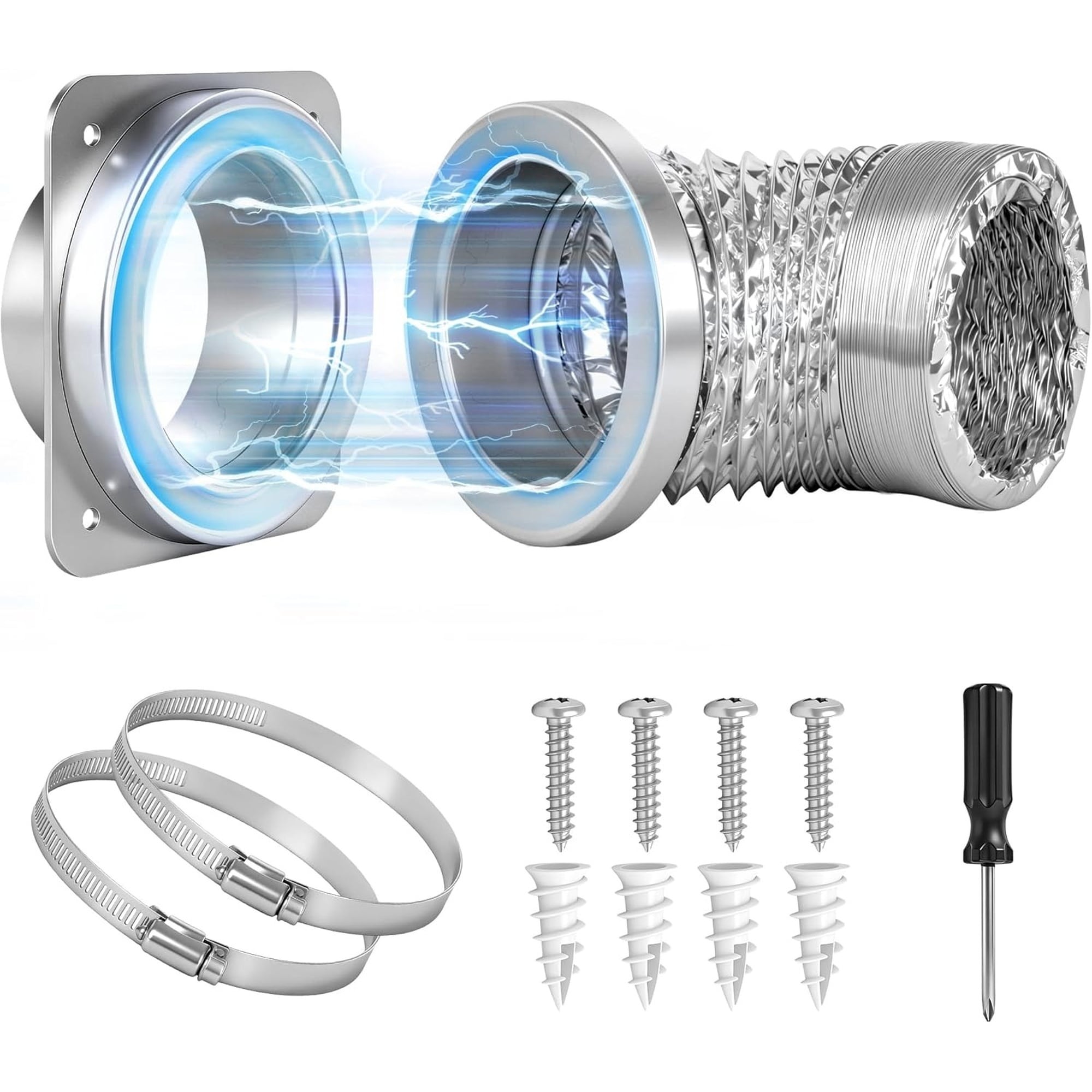 Numhew 6.2in W 7in H 3-Piece Chrome Magnetic Dryer Vent Kit #NHBEN45440