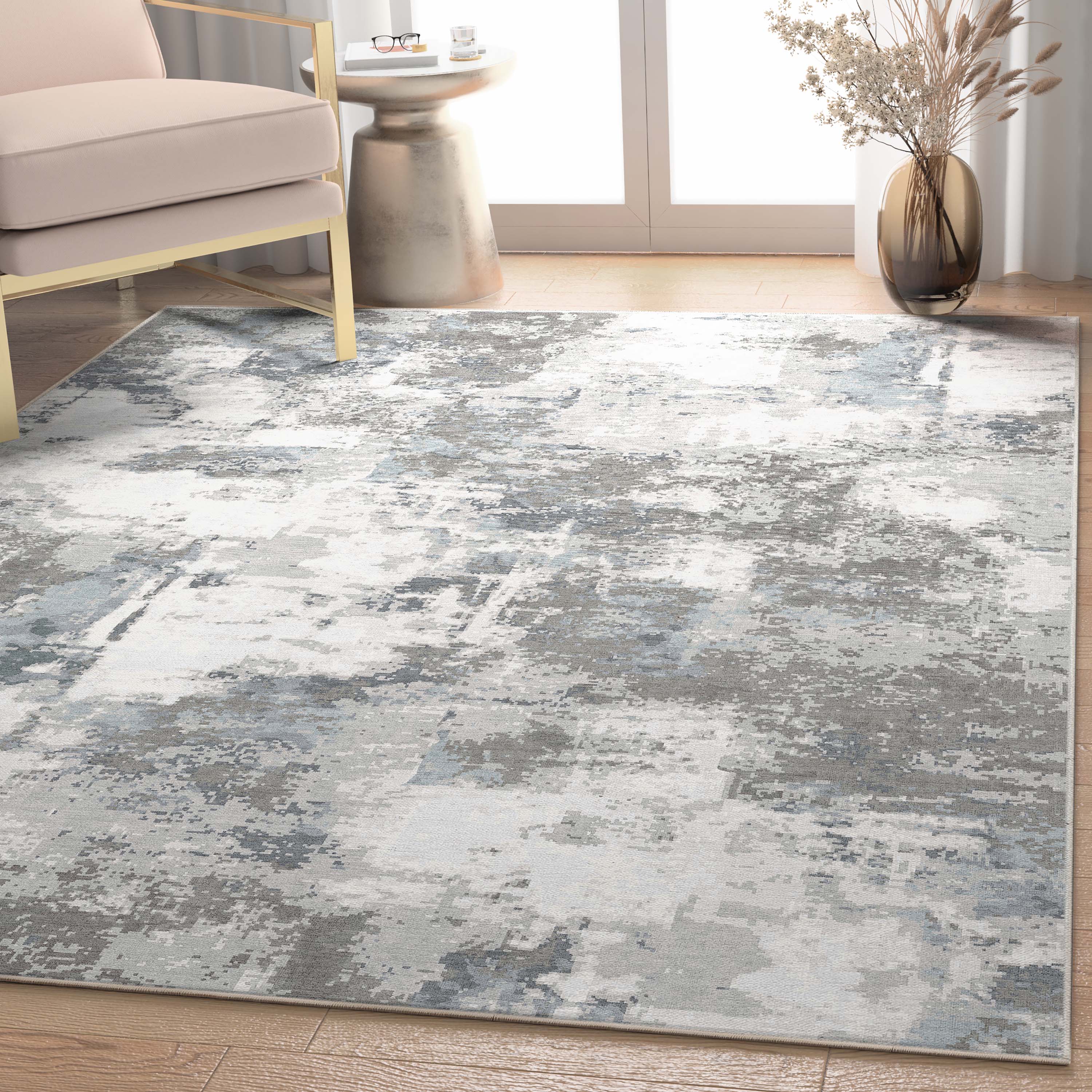 Well Woven W-AB-07A-5 Abstract 5 x 7 (ft) Flatweave Polyester Gray Rectangular Indoor Stripe Mid-Century Modern Area rug