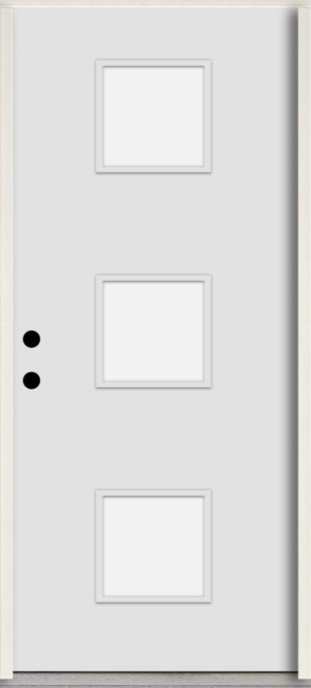RELIABILT LO1066317 Spotlights 32-in x 80-in x 4-5/8-in Fiberglass 1/4 lite Right-hand inswing Arctic White Paint Painted Prehung Front Door Insulating core