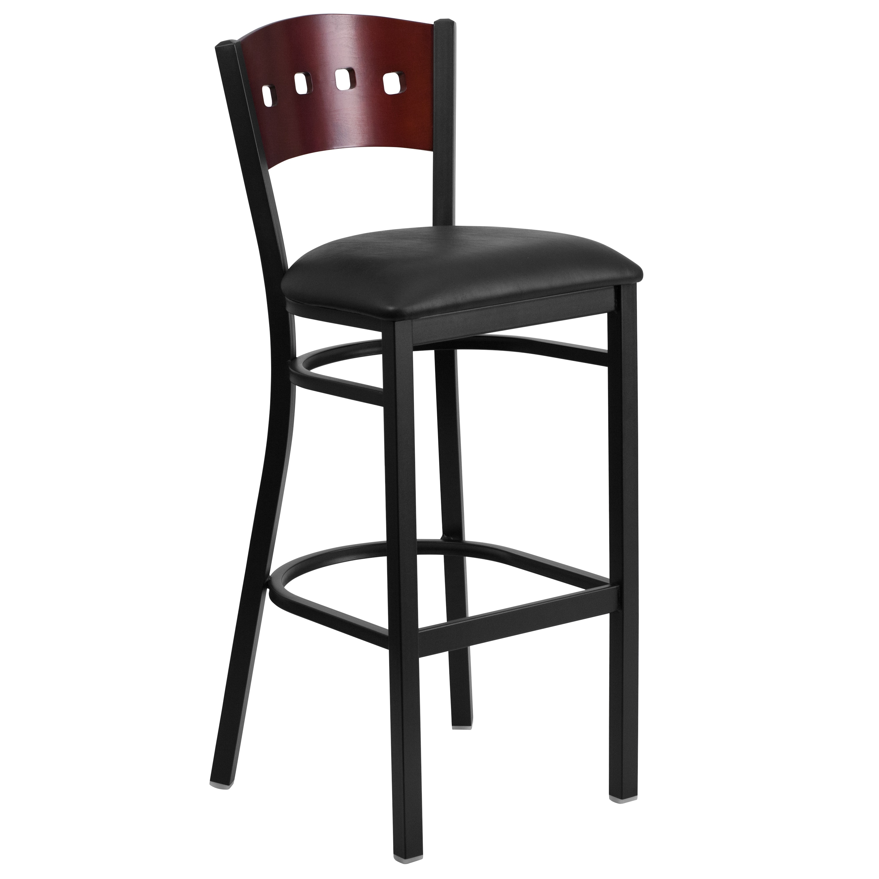Flash Furniture 847254083966 Mahogany Wood Back/Black Vinyl Seat/Black Metal Frame 32.0-Inches H Bar height Square seat Upholstered Metal Bar Stool and Back