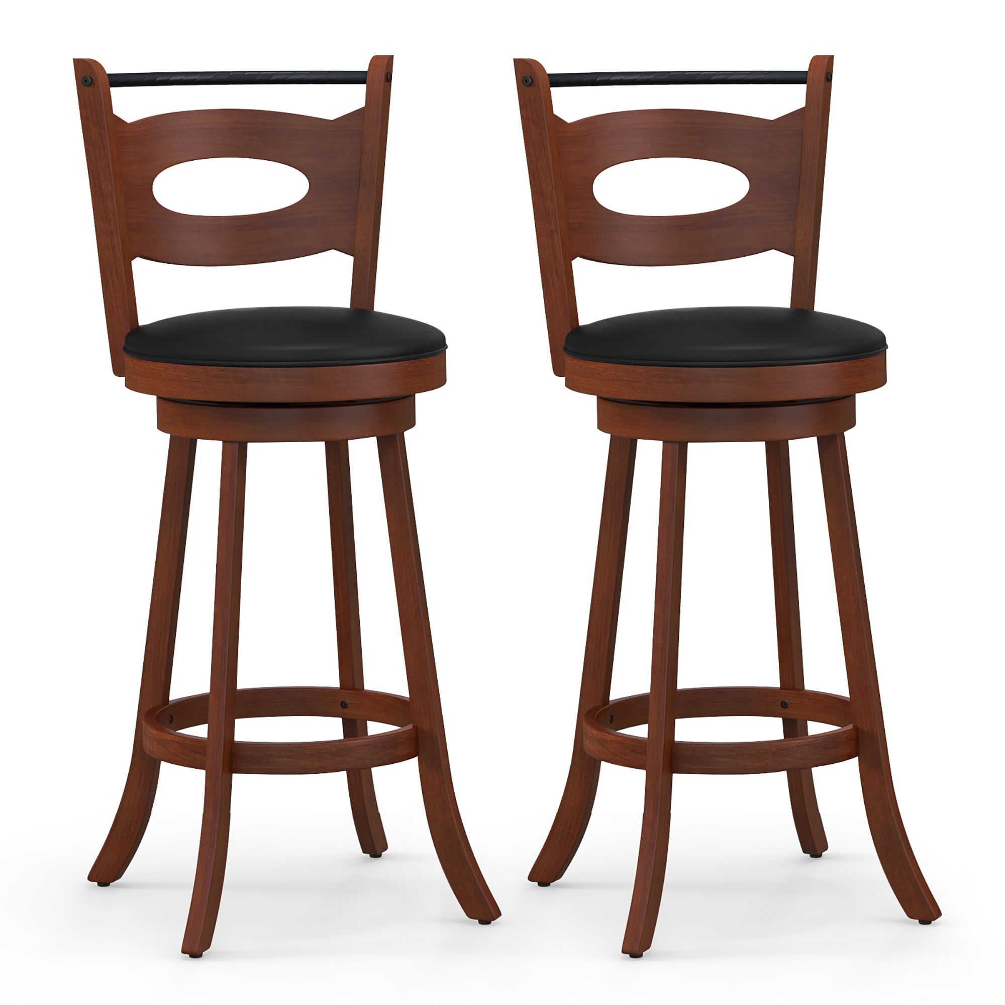 Costway SXL00023 Brown + Black 30.0-in H Bar height Upholstered Swivel Wood Bar Stool
