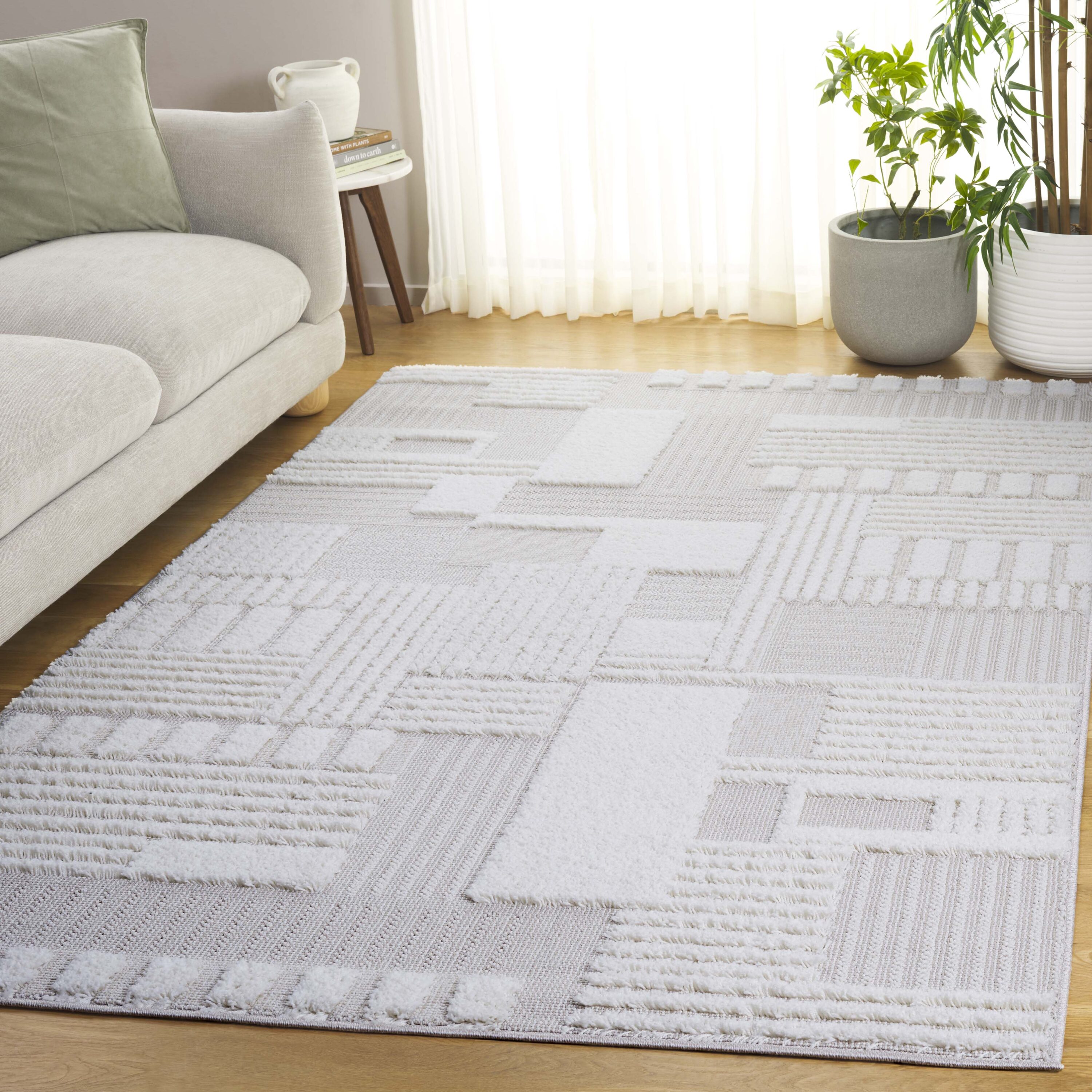 Trends 8 x 10 (ft) Loomed Polyester/Polypropylene Beige/Ivory Rectangular Indoor Geometric Mid-Century Modern Spot Clean Only Area rug