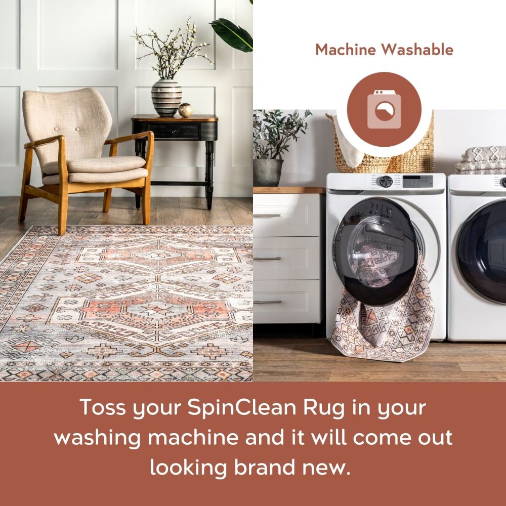 Light Gray Tribal Motif Washable Area Rug