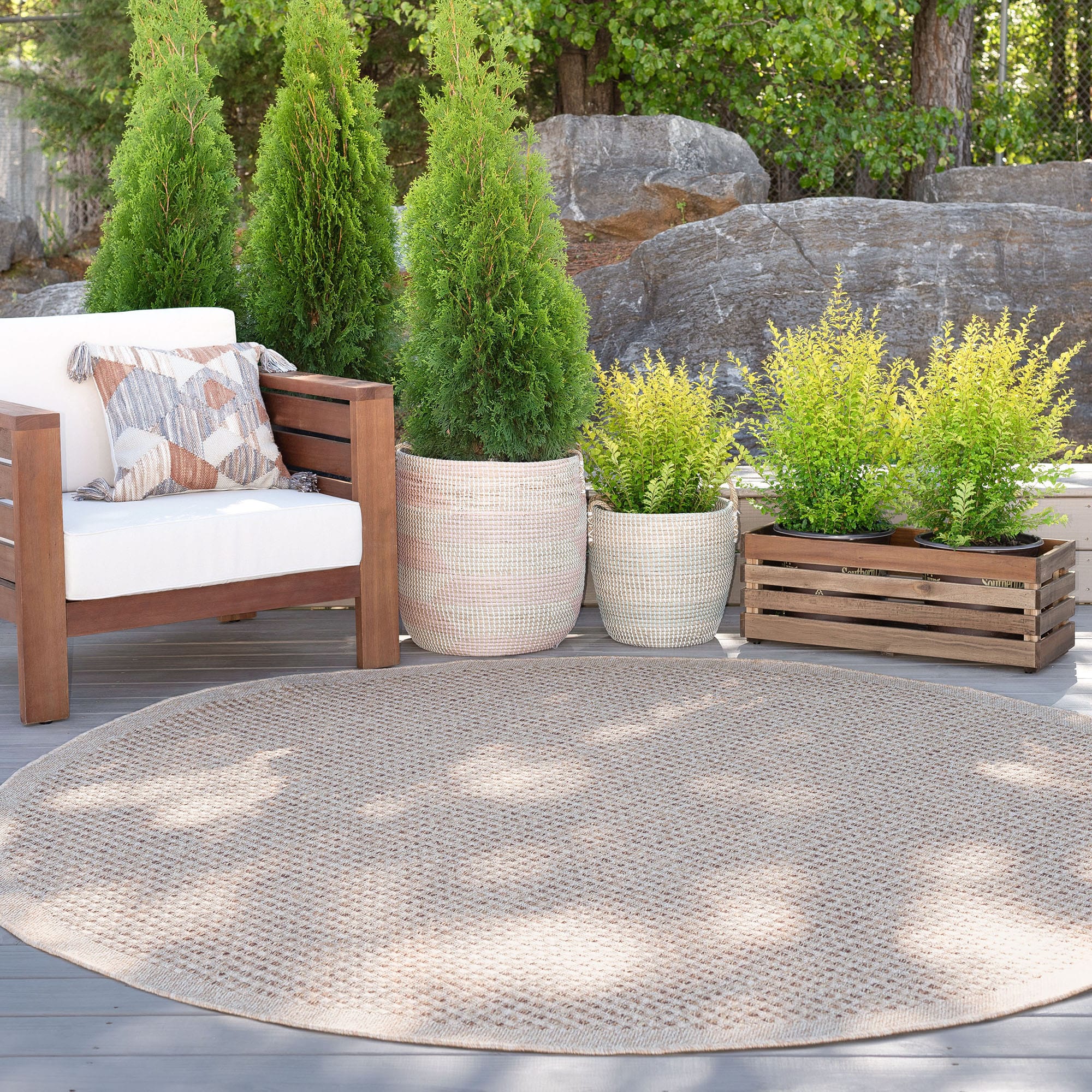 Tayse DEN1001 6RND Denver 6 x 6 (ft) Loomed Polypropylene Cream Round Indoor/Outdoor Area rug