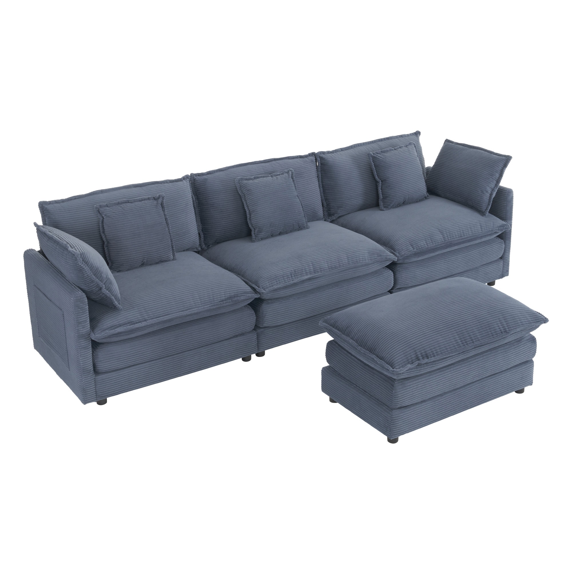 Bybafun YA3700355 112.6-in Casual Blue 3 -seater Sectional