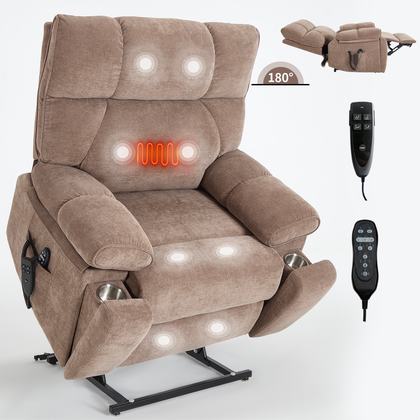 Dimakai Large Electric Power Lift Recliner with Heat and Massage Dual Motor Medium-Firm Heavy Duty