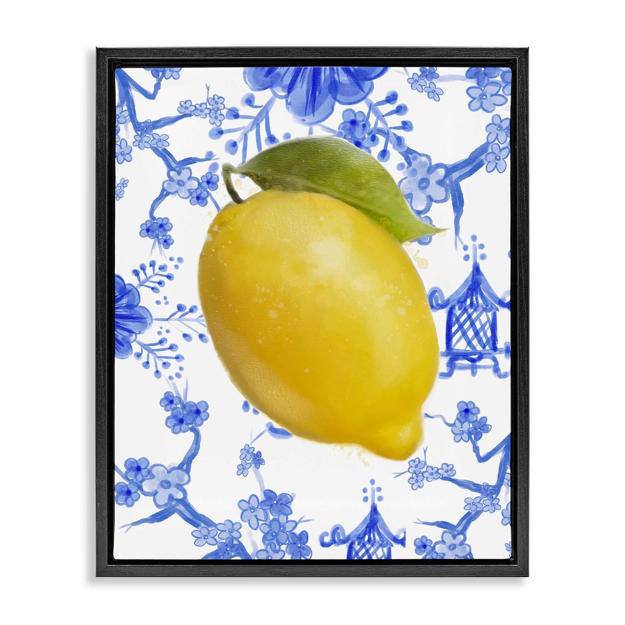 Stupell Industries BS-490-FFB-24X30 Lemon Over Chinoiserie Black Framed Floater Canvas Wall Art By Matthew Piotrowicz 25 x 31