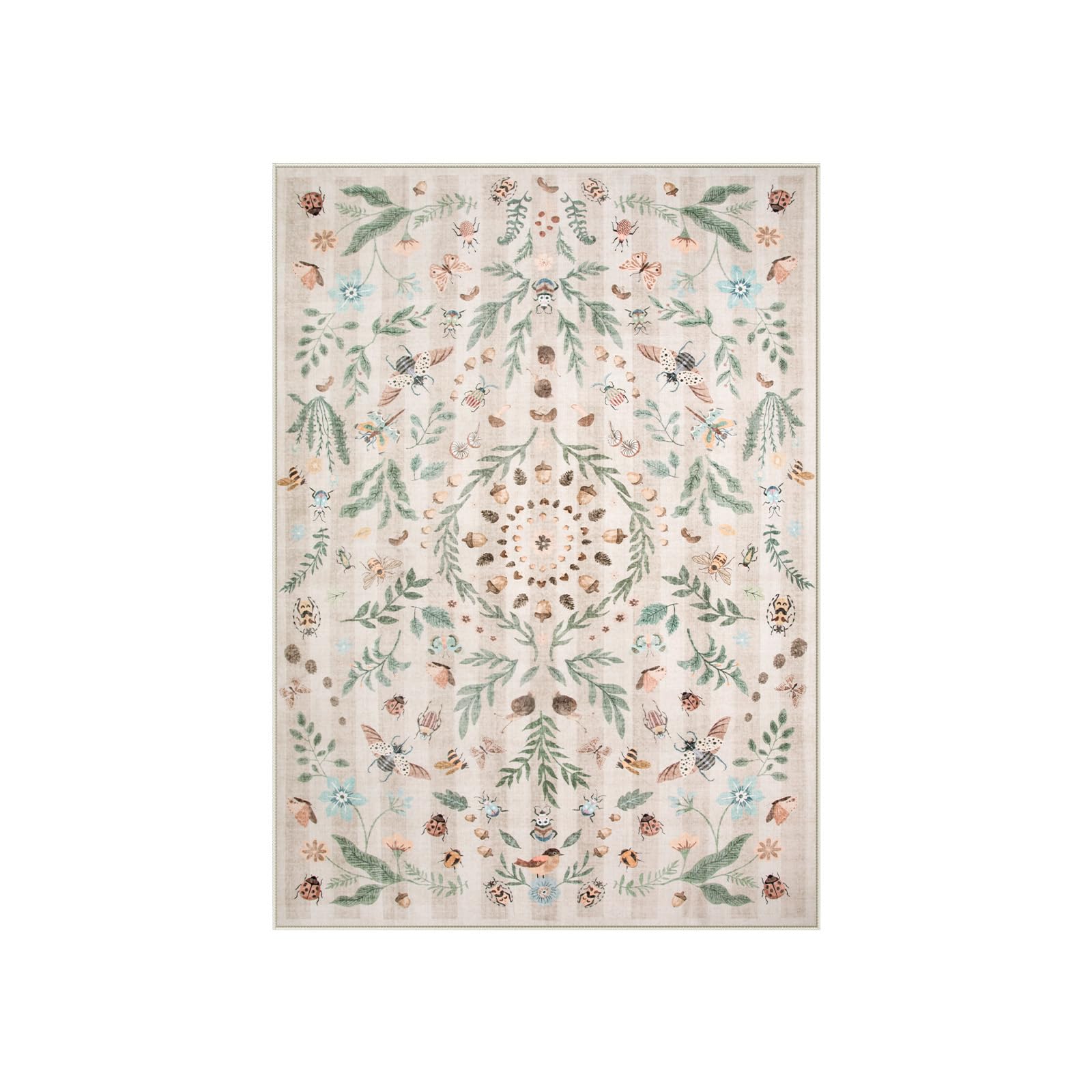 Lahome RR-DYR-035-K3 6 x 9 (ft) Khaki Insect and Plant Vertical Striped Texture Short Pile Velvet Rectangular Indoor Area Rug