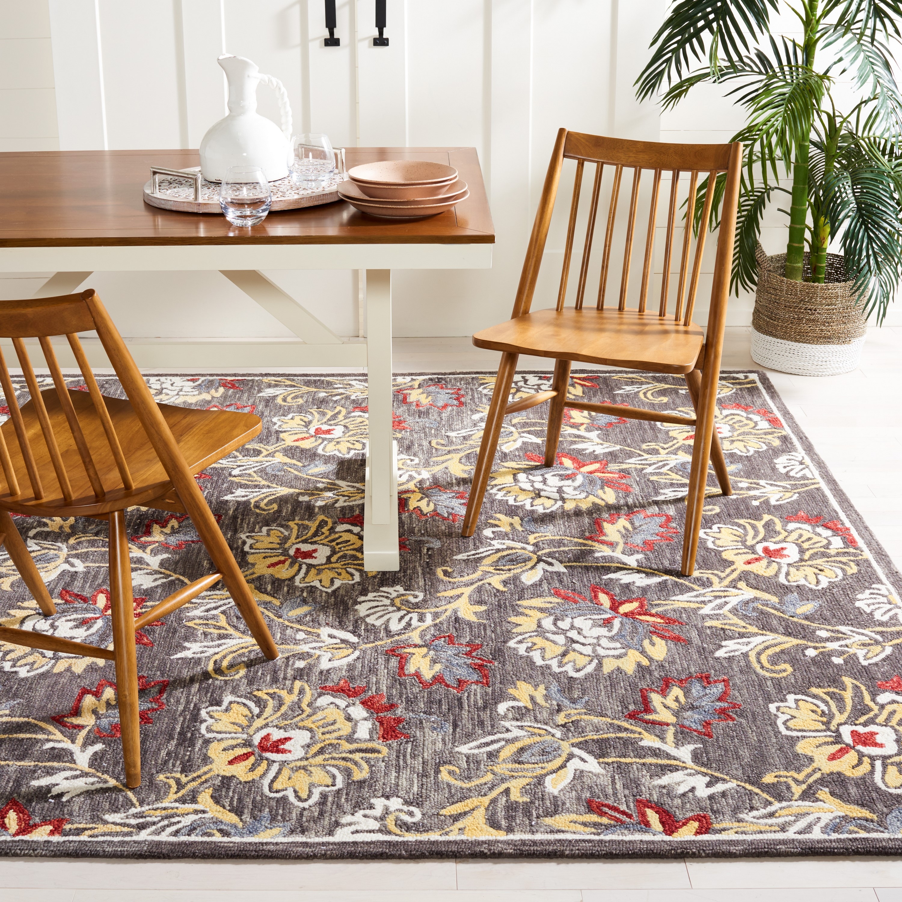Gray Floral Hand-Tufted Wool 8' x 10' Area Rug