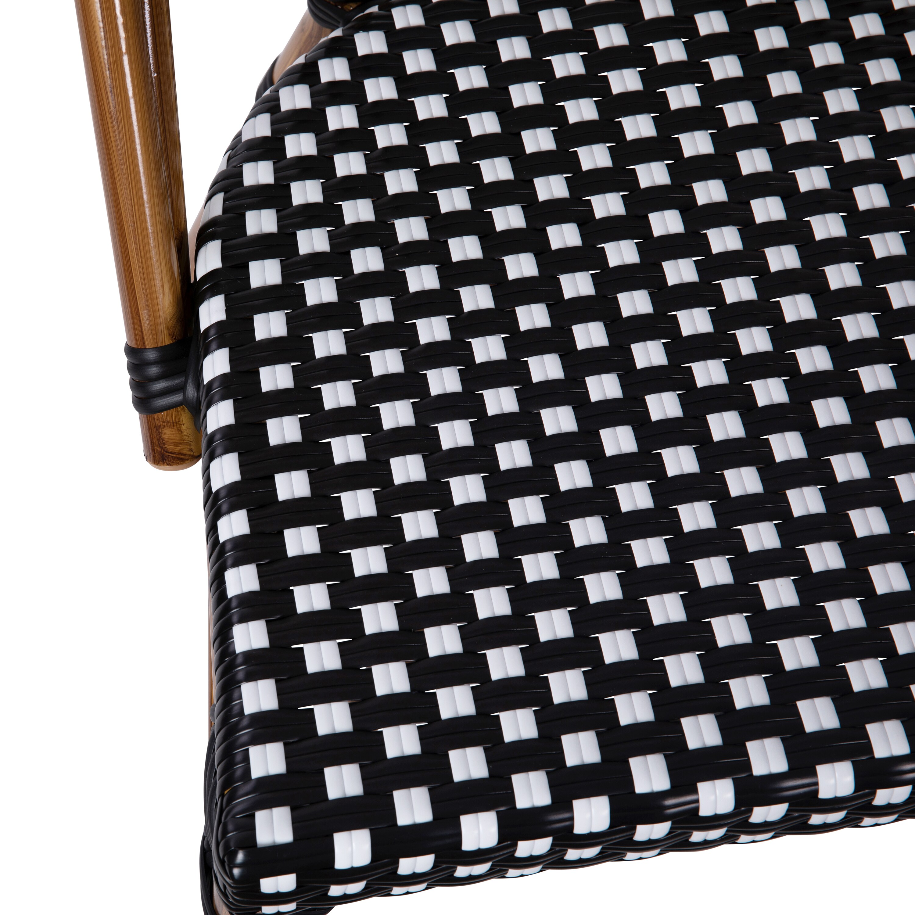 Black and White PE Rattan Armless Bistro Chairs with Bamboo Print Frame, Set of 2