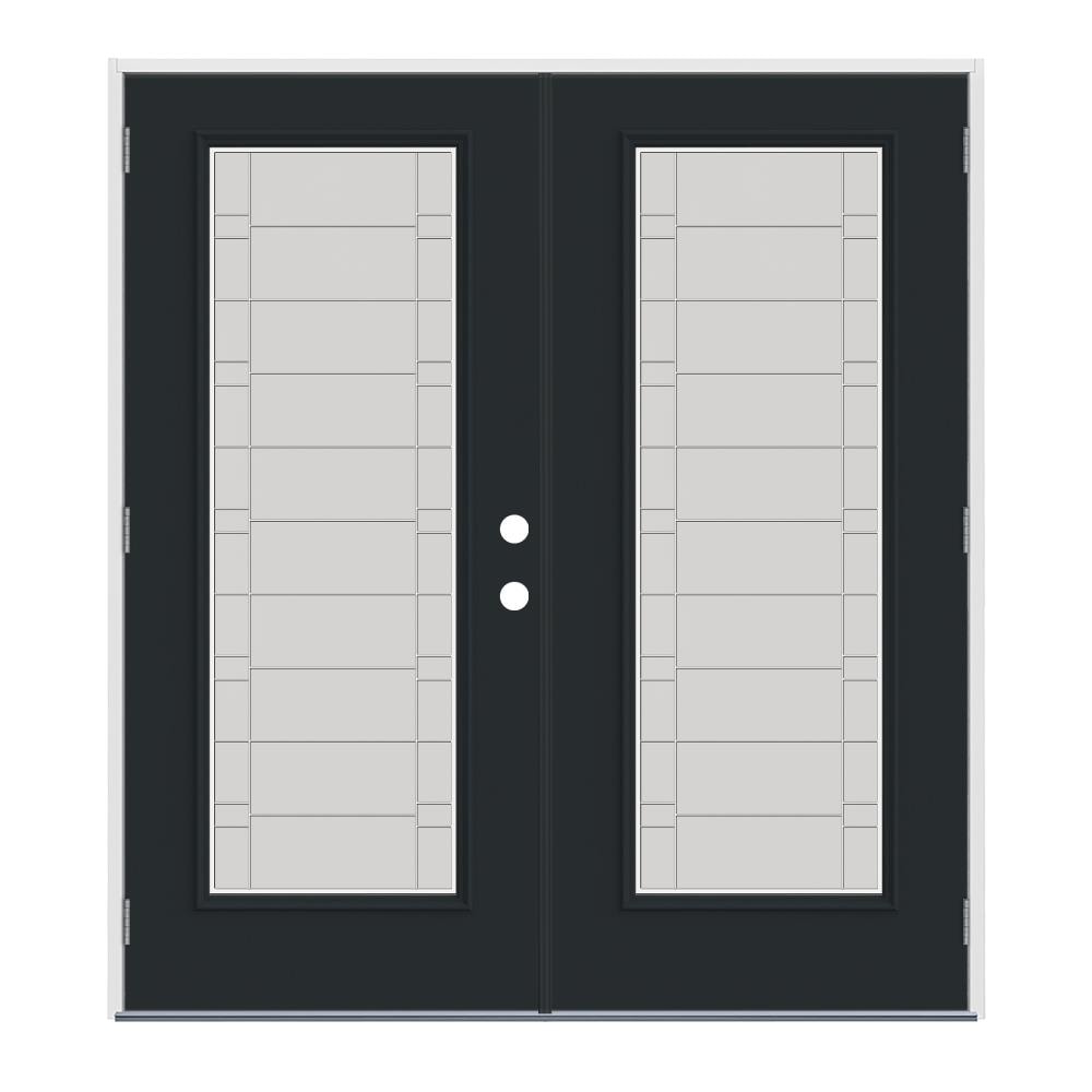 JELD-WEN LOWOLJW231300078 72-in x 80-in Fiberglass Full Lite Right-Hand Outswing Eclipse Painted Prehung Double Front Door Insulating Core