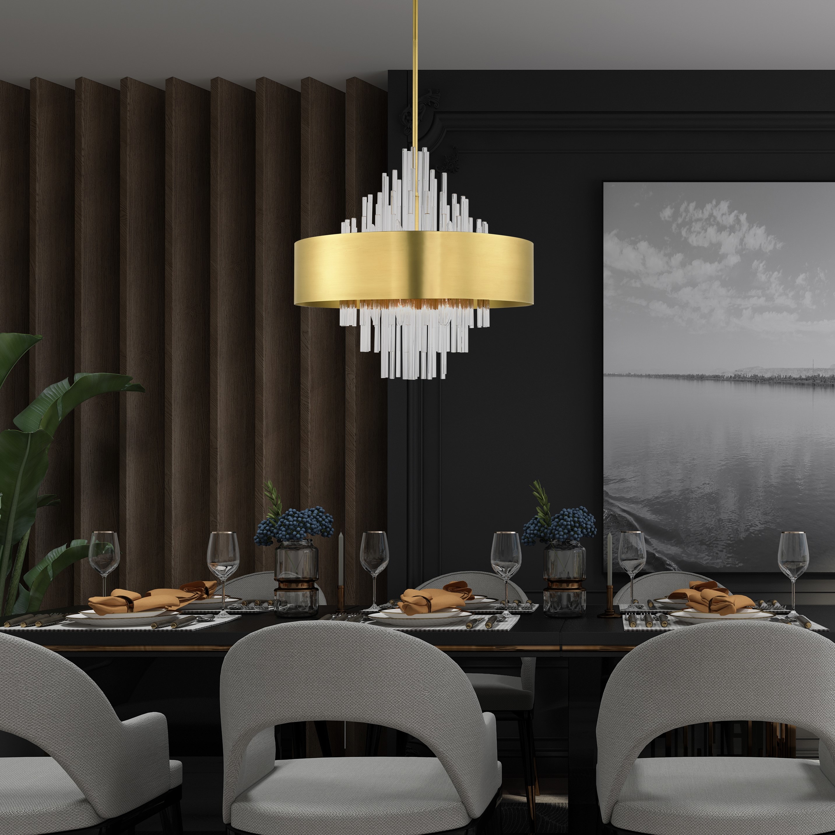Natural Brass and Crystal 10-Light Drum Chandelier