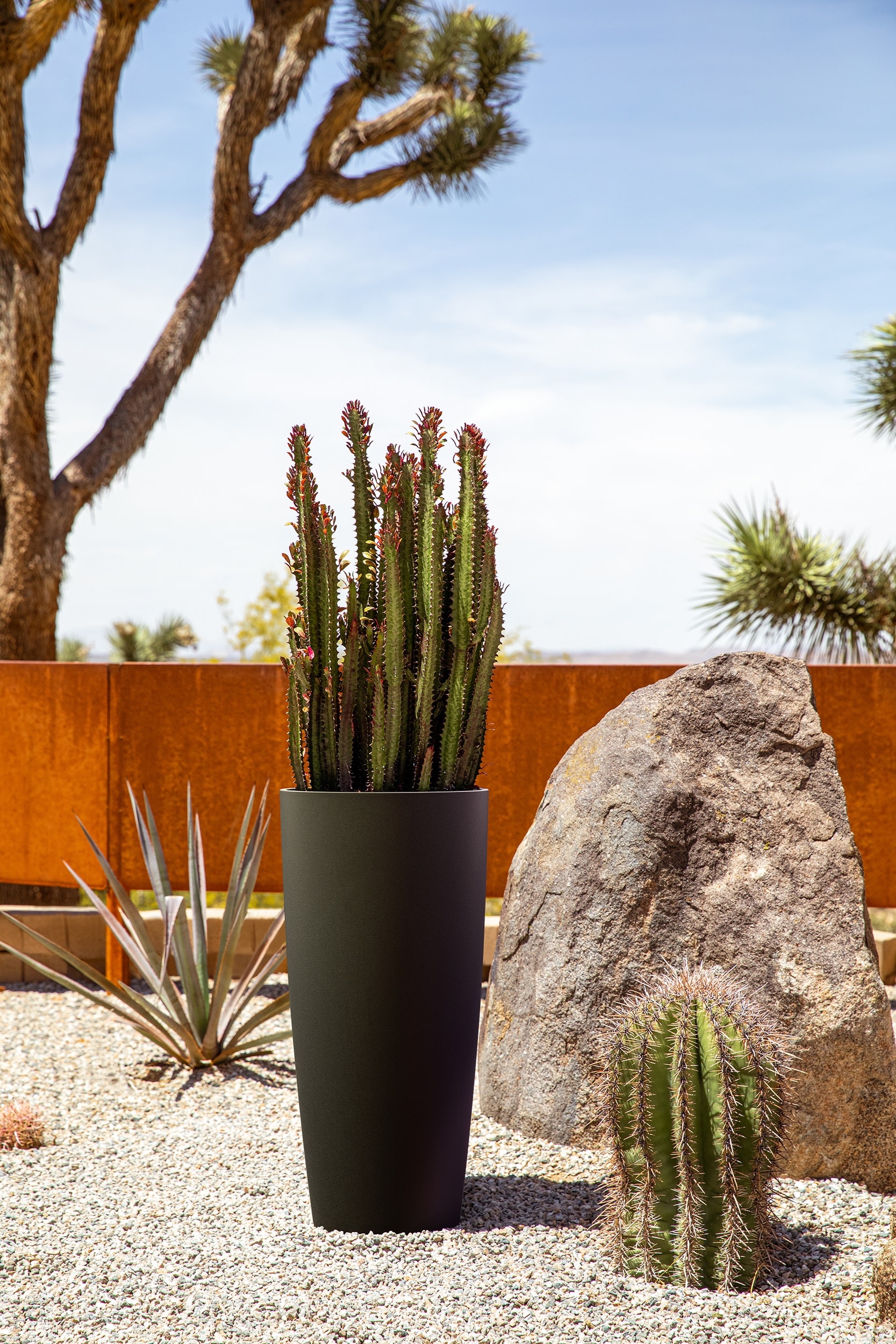 Selena 28" Black Plastic-Stone Outdoor Planter
