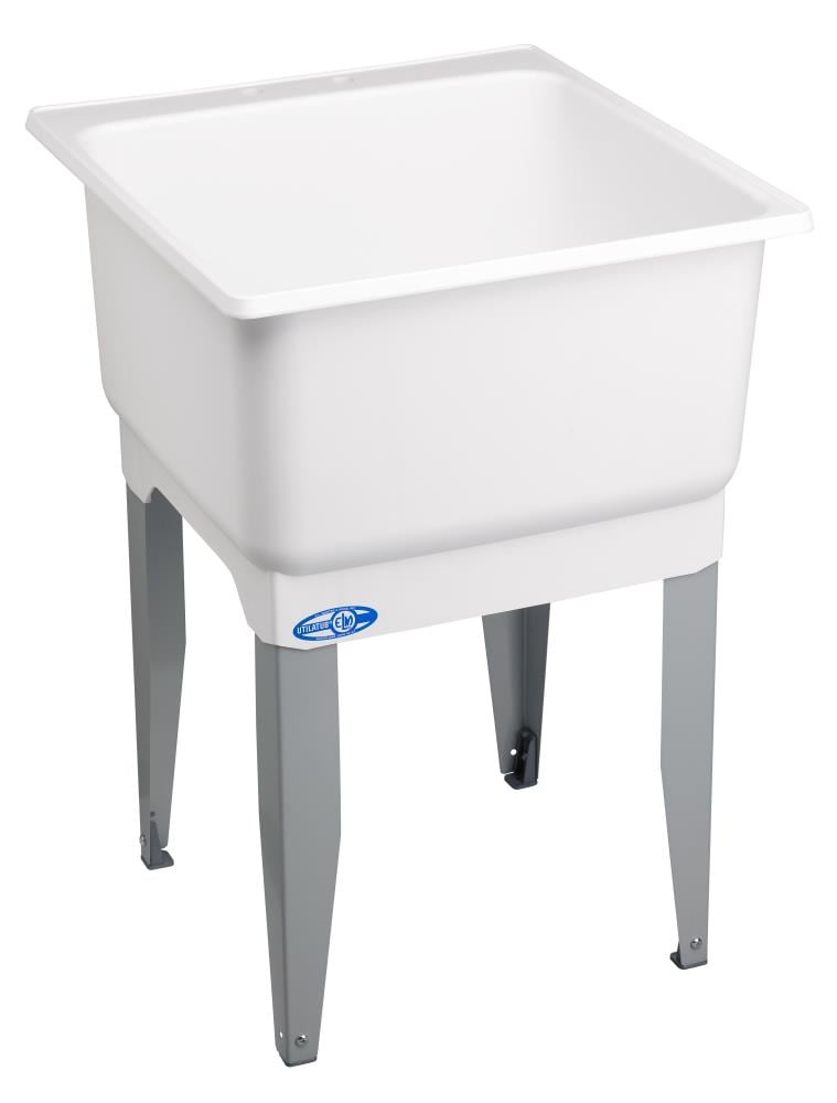 White Utility Laundry Sink with Faucet and Drain Freestanding Tub Sink Basement 