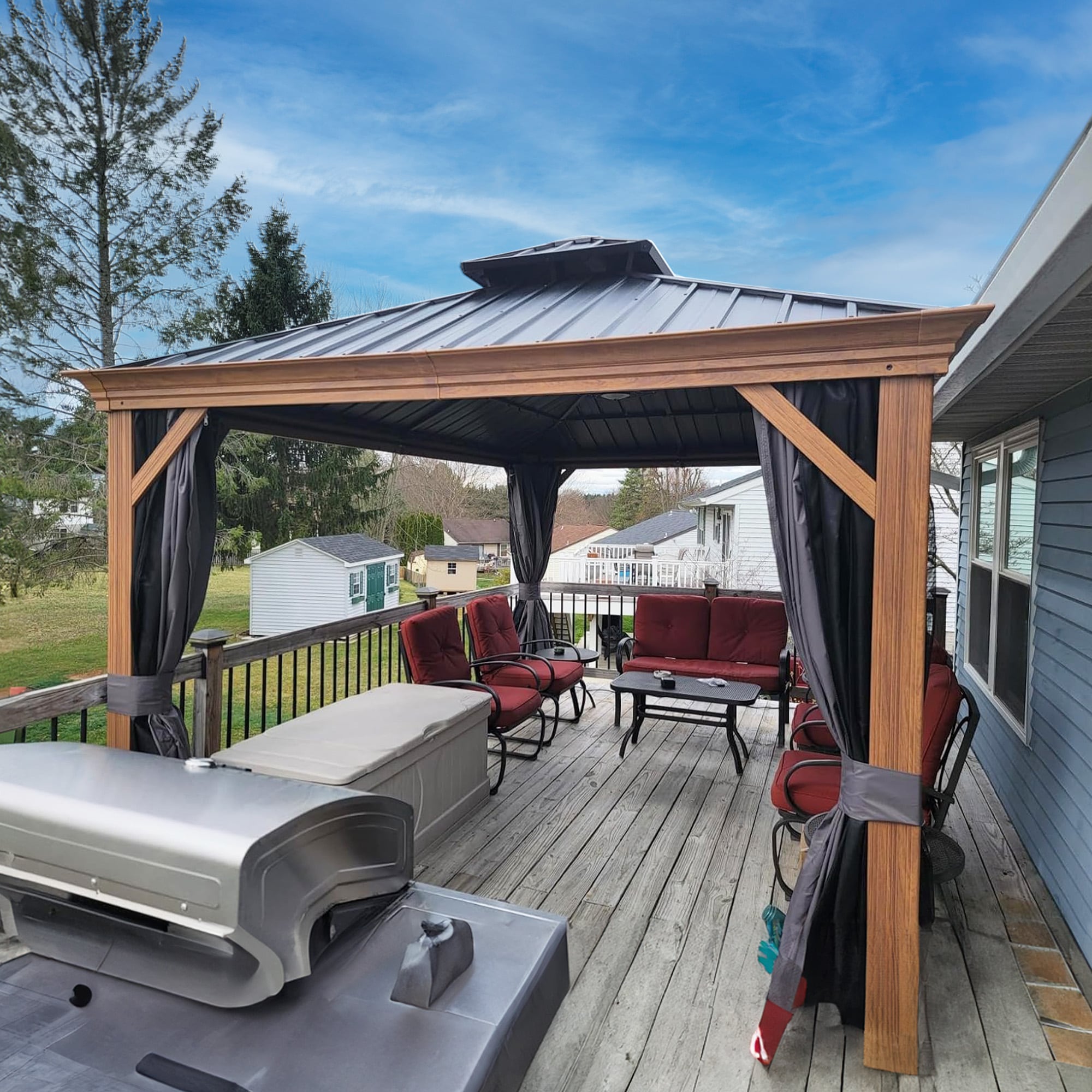 PURPLE LEAF LS06WHTG1014 14-ft x 10-ft Hardtop Gazebo Wood Gazebo with Hardtop Roof (Screen Included)
