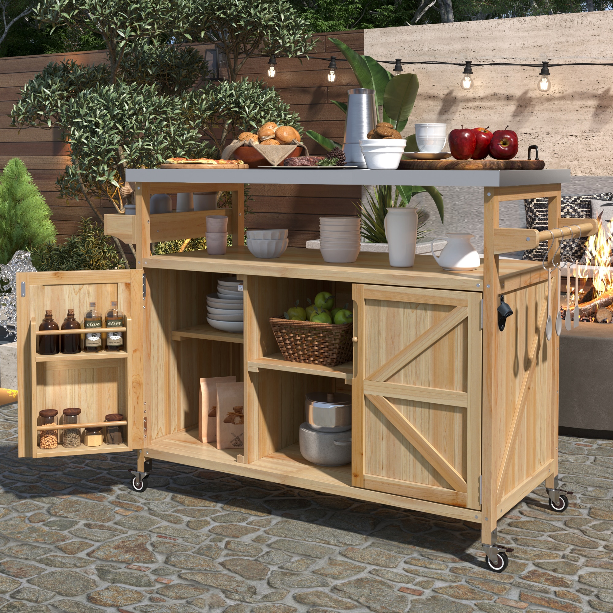 Runesay KI-91 Brown MDF Base with MDF Rolling Kitchen Island ( 18.50-Inches x 50.25-Inches x 36.25-Inches )