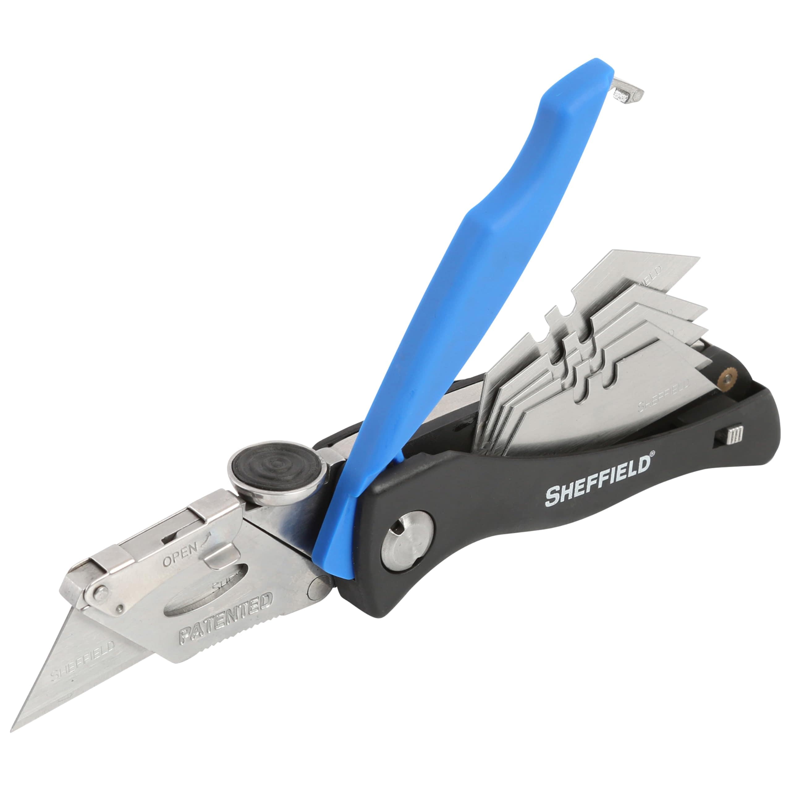 Sheffield Folding Utility Knife Accepts Standard Utility Knife Blades Box Cutter Razor Blades Included For Home Office Trades and Warehouse #12119-3FB1