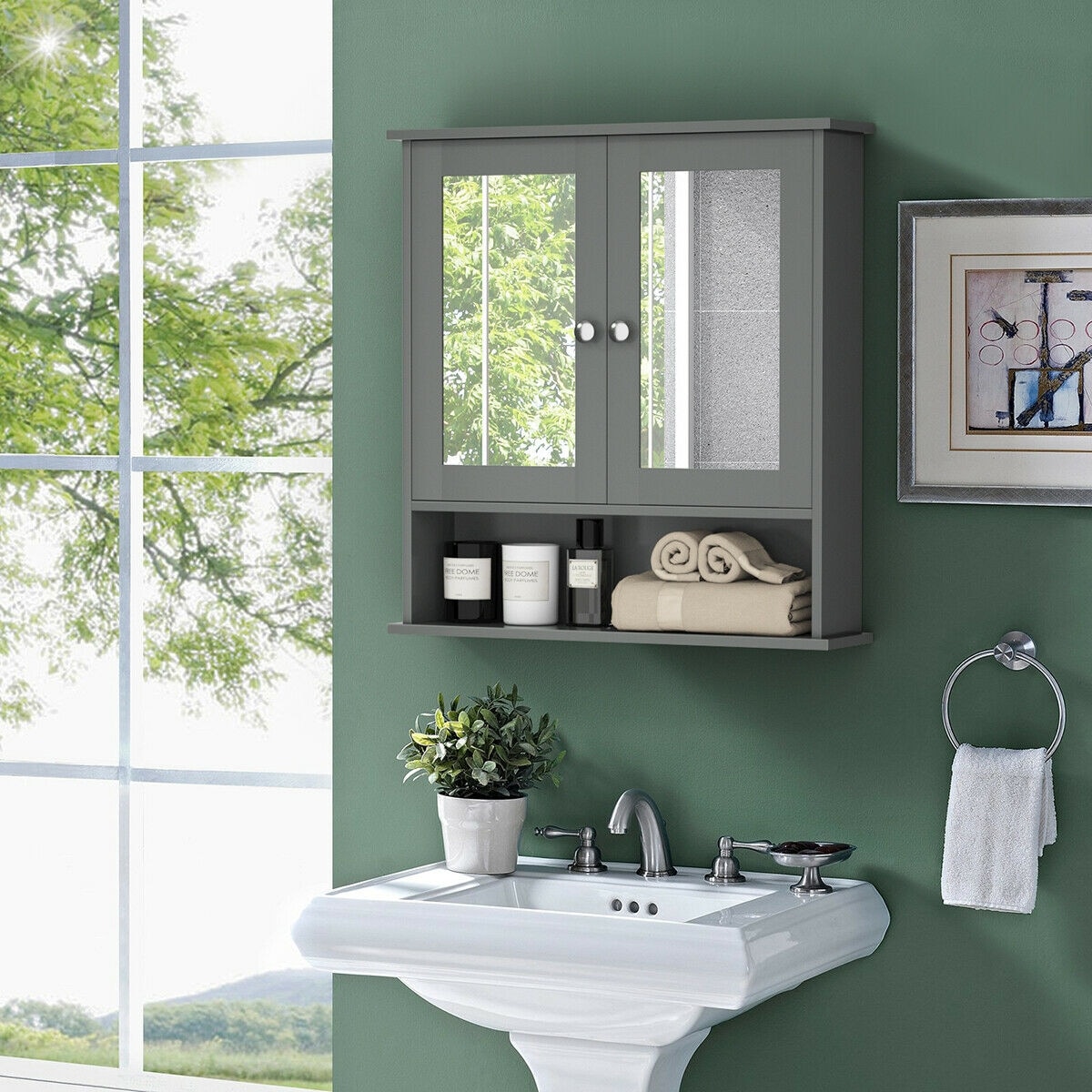 Forclover HYFC-BA396GR 22-Inches x 23-Inches x 5-Inches Gray Bathroom Wall Cabinet