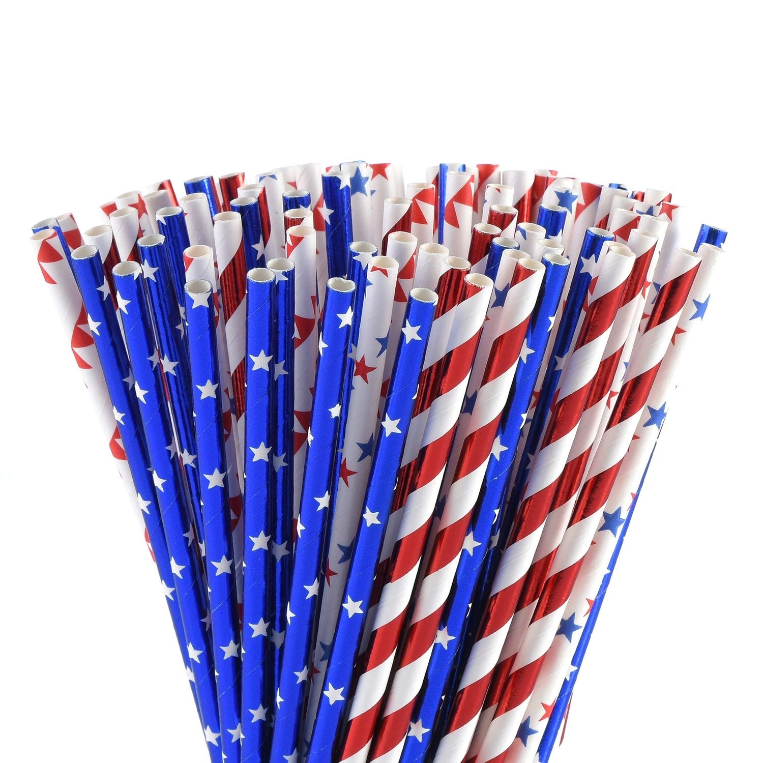 Anqtovp  American Flag Paper Straws 100 pcs Red Blue White Biodegradable Party Supplies for July Fourth Memorial Day Super Bowl Weddings Baby