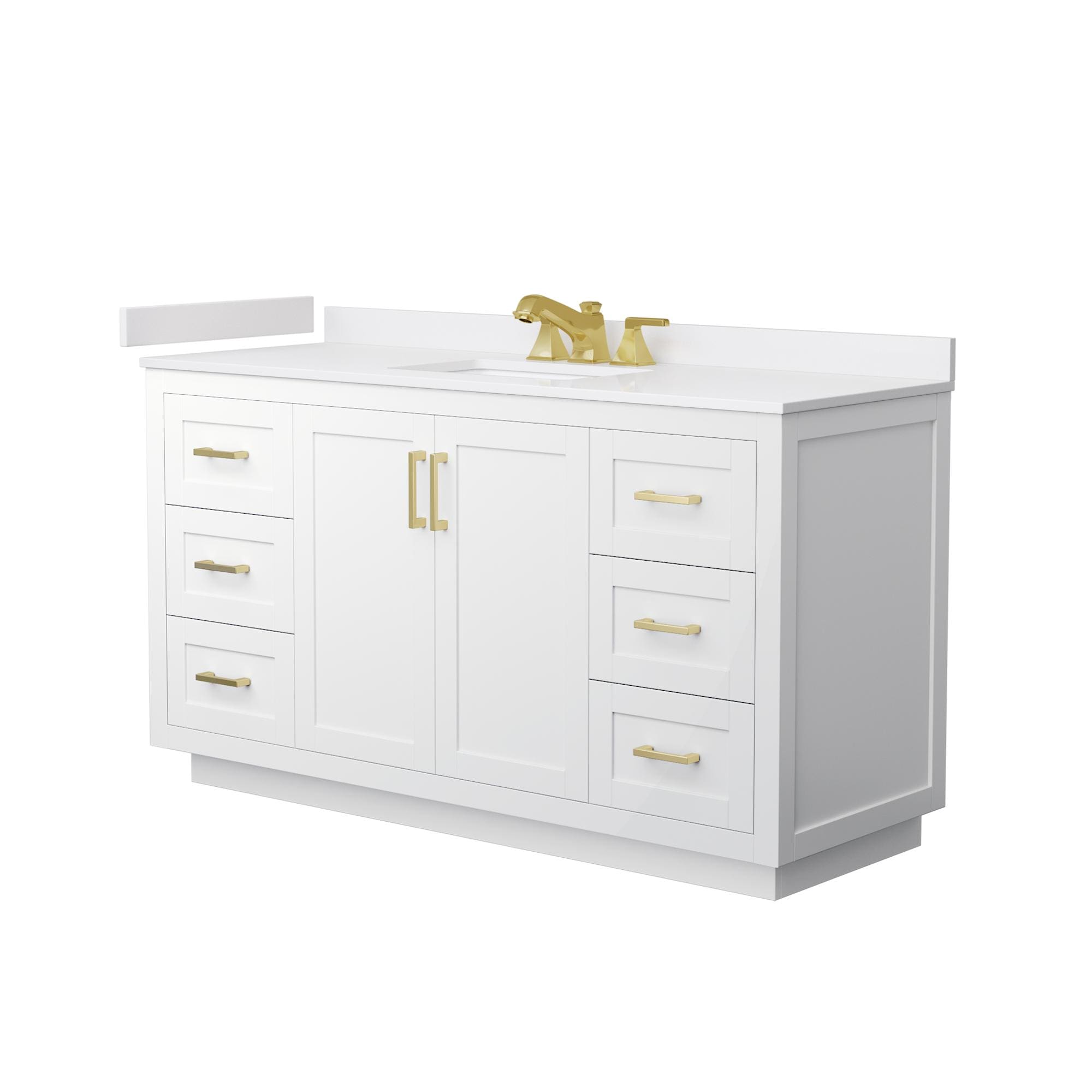 Wyndham Collection Miranda 60-in White with Brushed Gold Trim Undermount Single Sink Bathroom Vanity with White Cultured Marble Cultured Marble Top