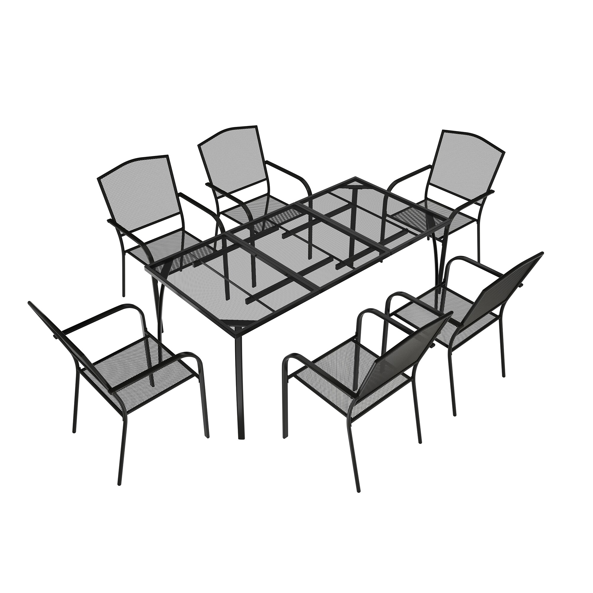 Mondawe 7-Piece Black Patio Dining Set Steel Rectangle Table with 6 ...