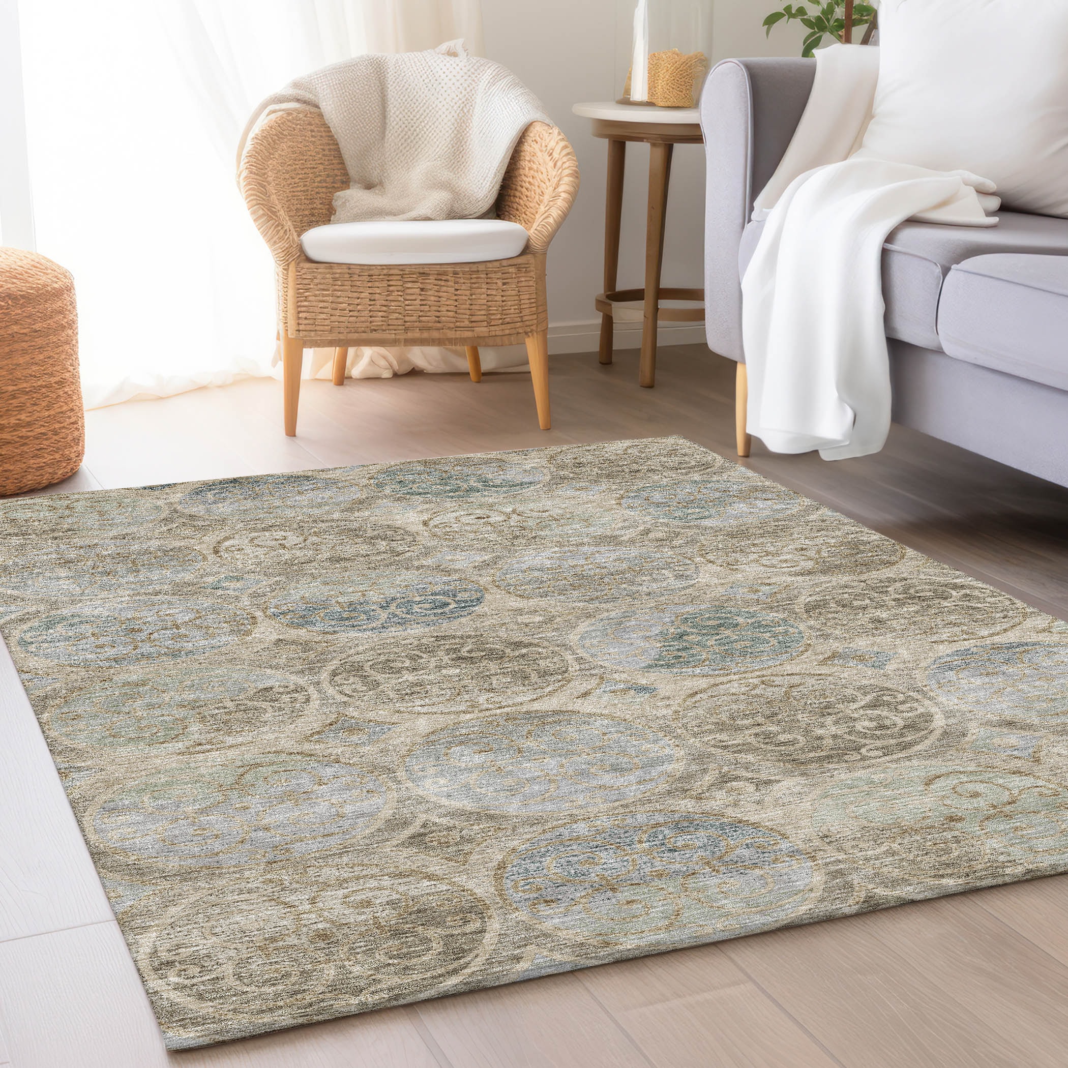 Addison Rugs ACN738BG5X8 Chantille ACN738BG 5 x 7 (ft) Polyester Beige Rectangular Indoor/Outdoor Geometric Machine washable Area rug