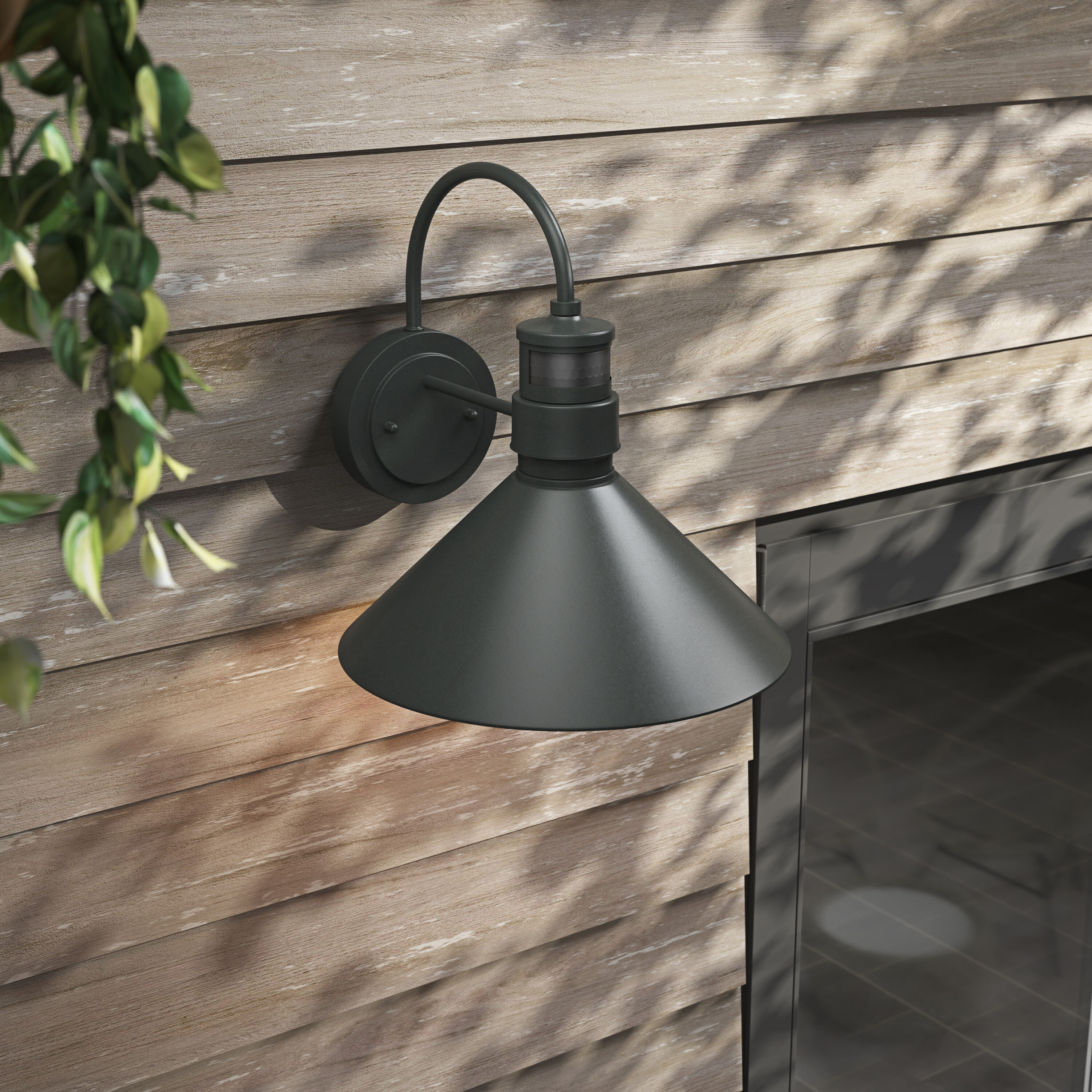 Black Metal Dimmable Motion Sensor Outdoor Wall Sconce
