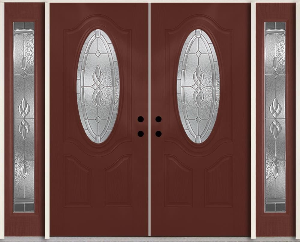 RELIABILT LO911235 Hampton 96-in x 80-in x Fiberglass Oval lite Left-hand inswing Wineberry Stained Prehung Double Front Door with Sidelights Insulating core