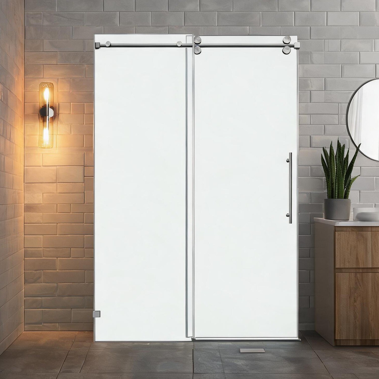 Photo inspiration: Watnature Brushed Nickel Sliding Shower Door With Clear Tempered Glass Photo Inspiration
