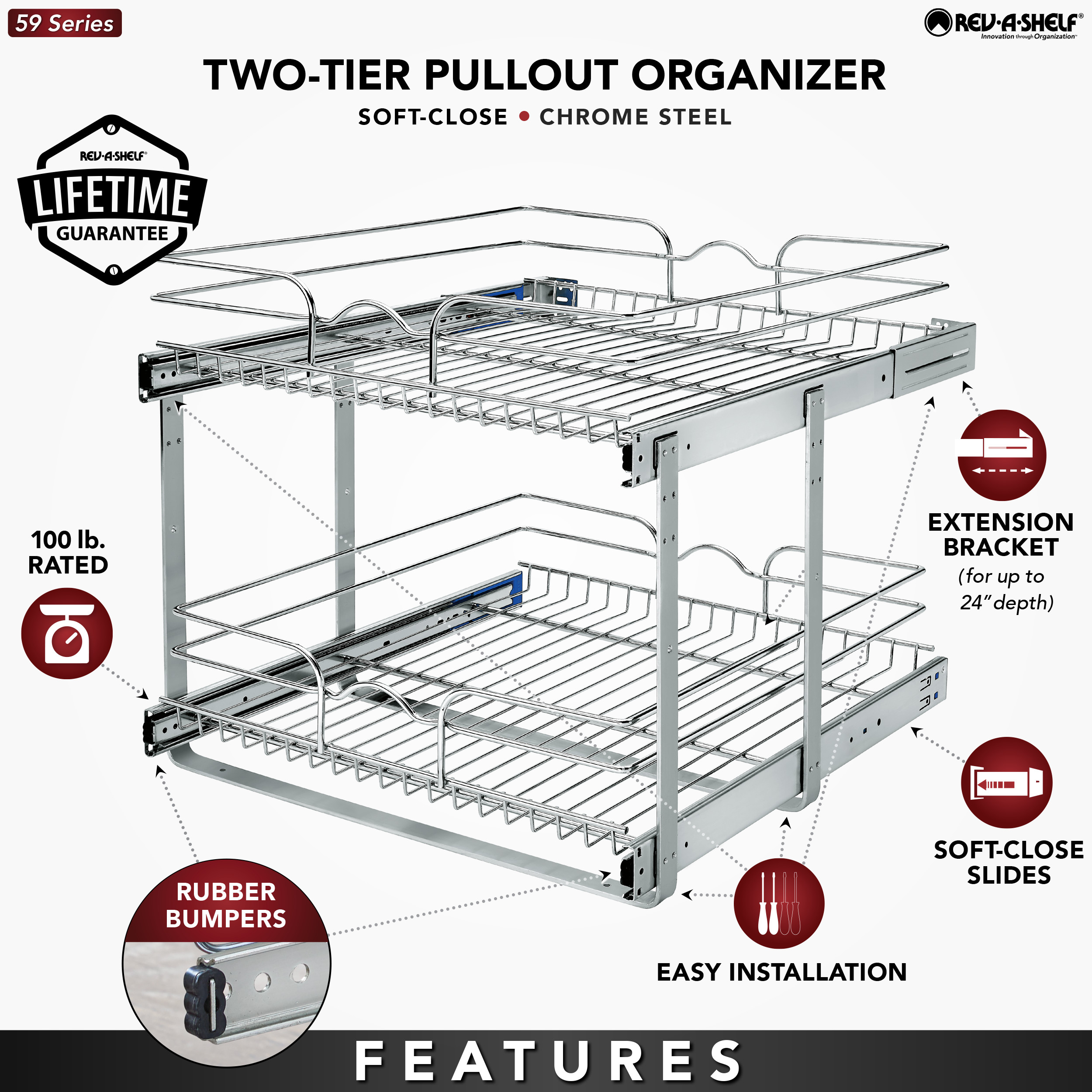 Rev-A-Shelf Two-Tier Pull-Out Baskets 14.75-in W x 19-in H 2-Tier