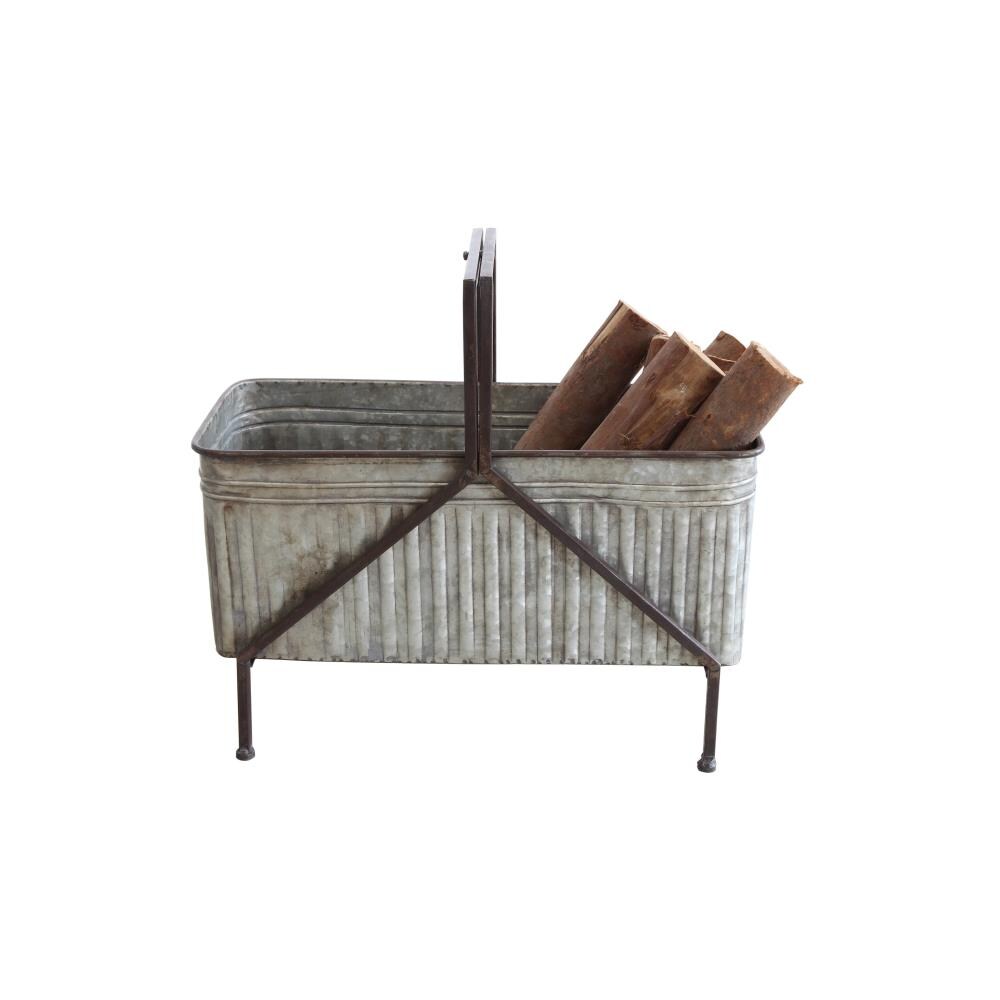 STORIED home DA6093 Rectangle 12.25-in W x 21.5-in H x 12.25-in D Silver Metal Indoor/Outdoor Planter