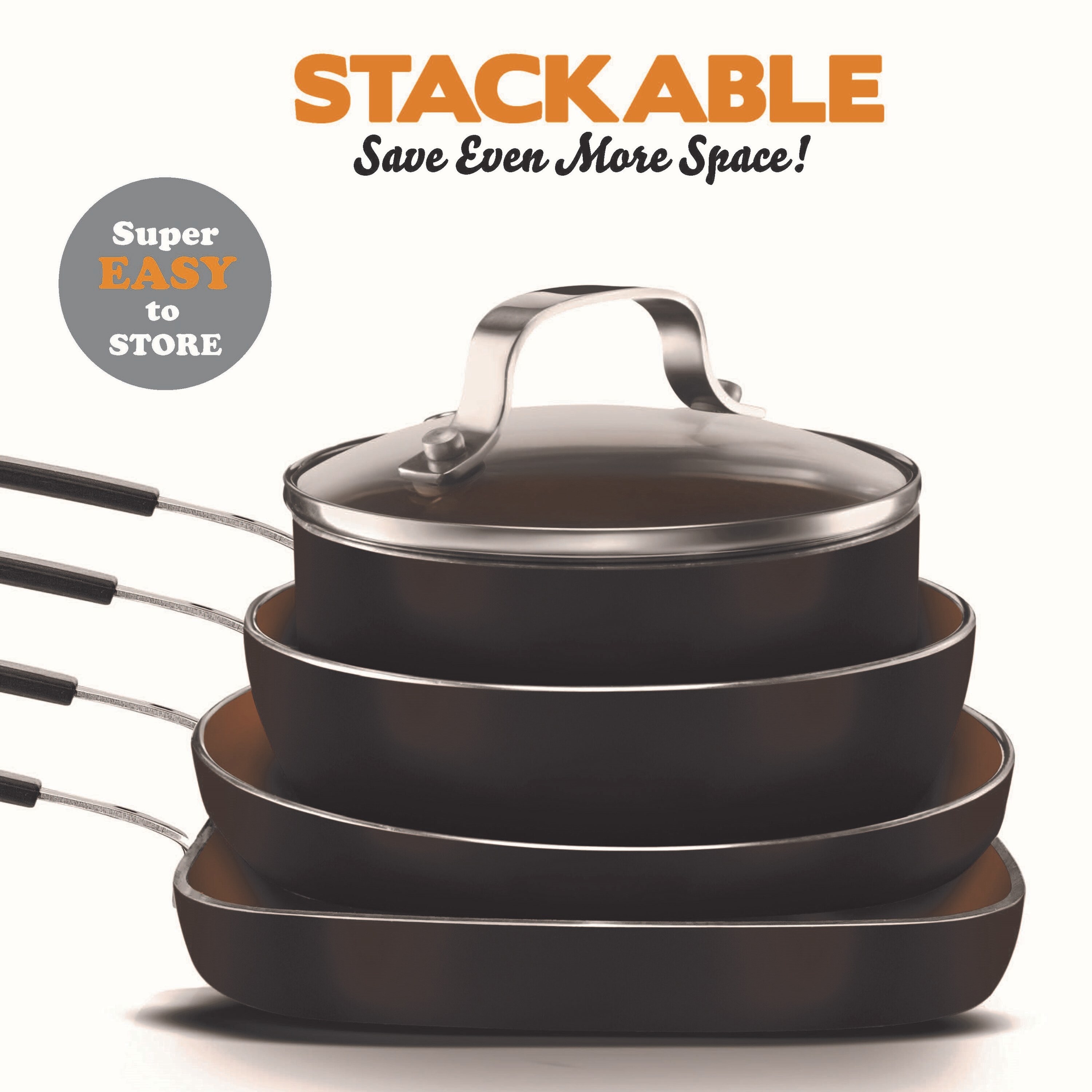 Gotham Steel Stackable Pots and Pans Set – Stackmaster 5 Piece Cookware Set  with Ultra Nonstick Cast Texture Ceramic Coating, Saves 30% Space, Sauce