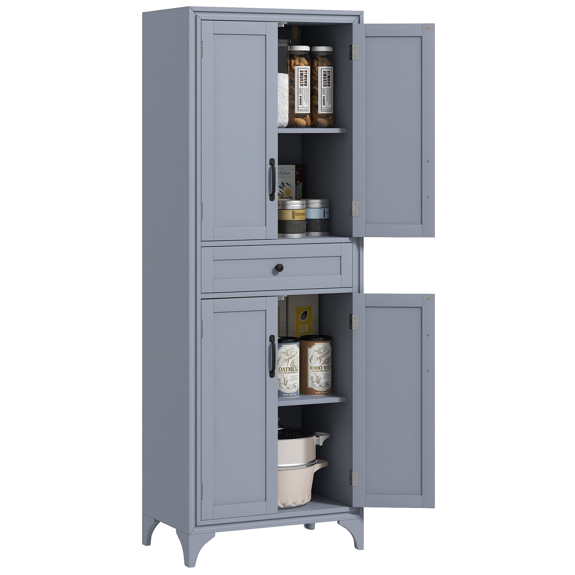 HomCom 835-946V80GY 67  Freestanding Kitchen Pantry Storage Cabinet with Doors and Shelf Adjustability  Kitchen Shelving Furniture for Small Spaces  Gray