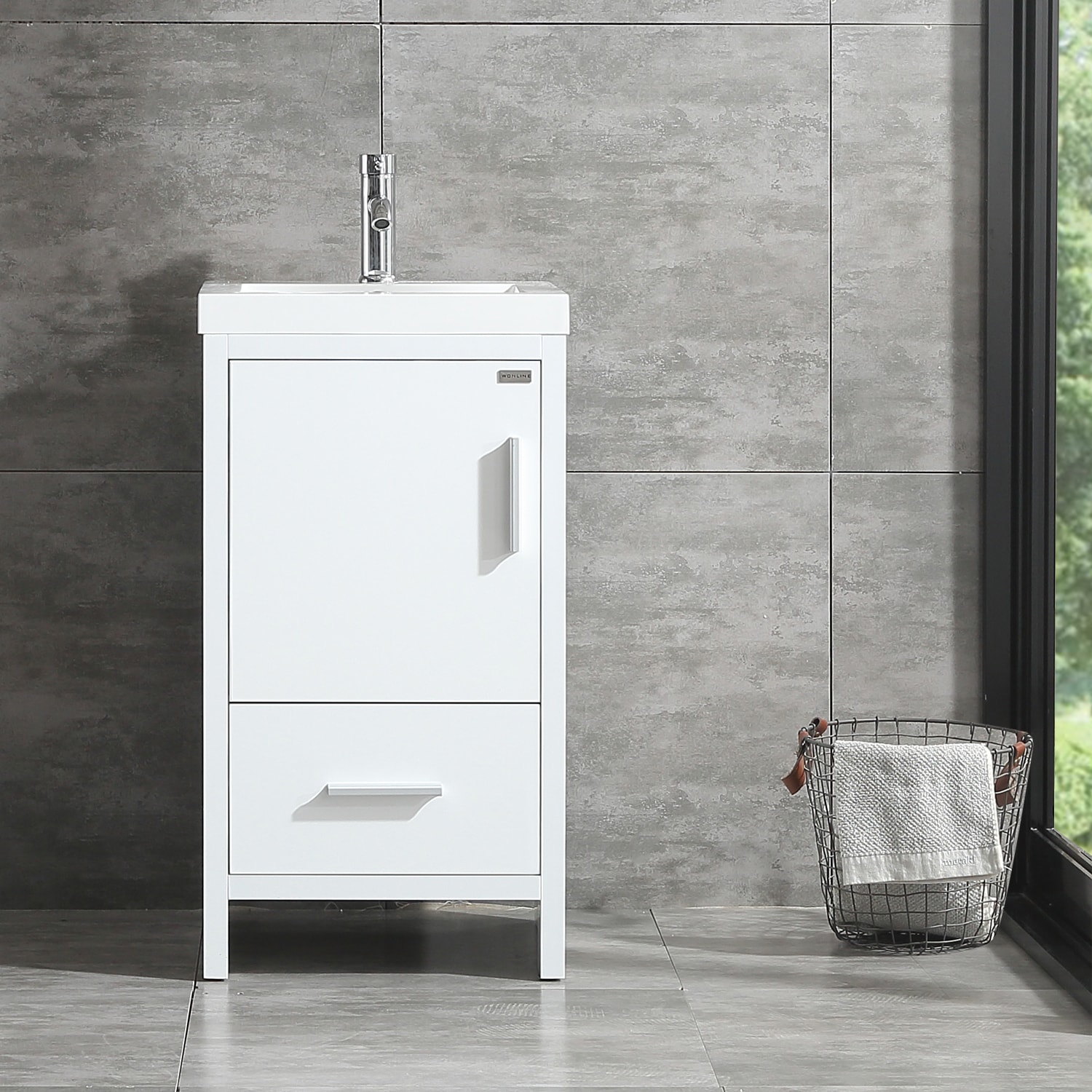 WONLINE USBR4009 22-in White Undermount Single Sink Bathroom Vanity with White Solid Surface Top (Faucet Included)