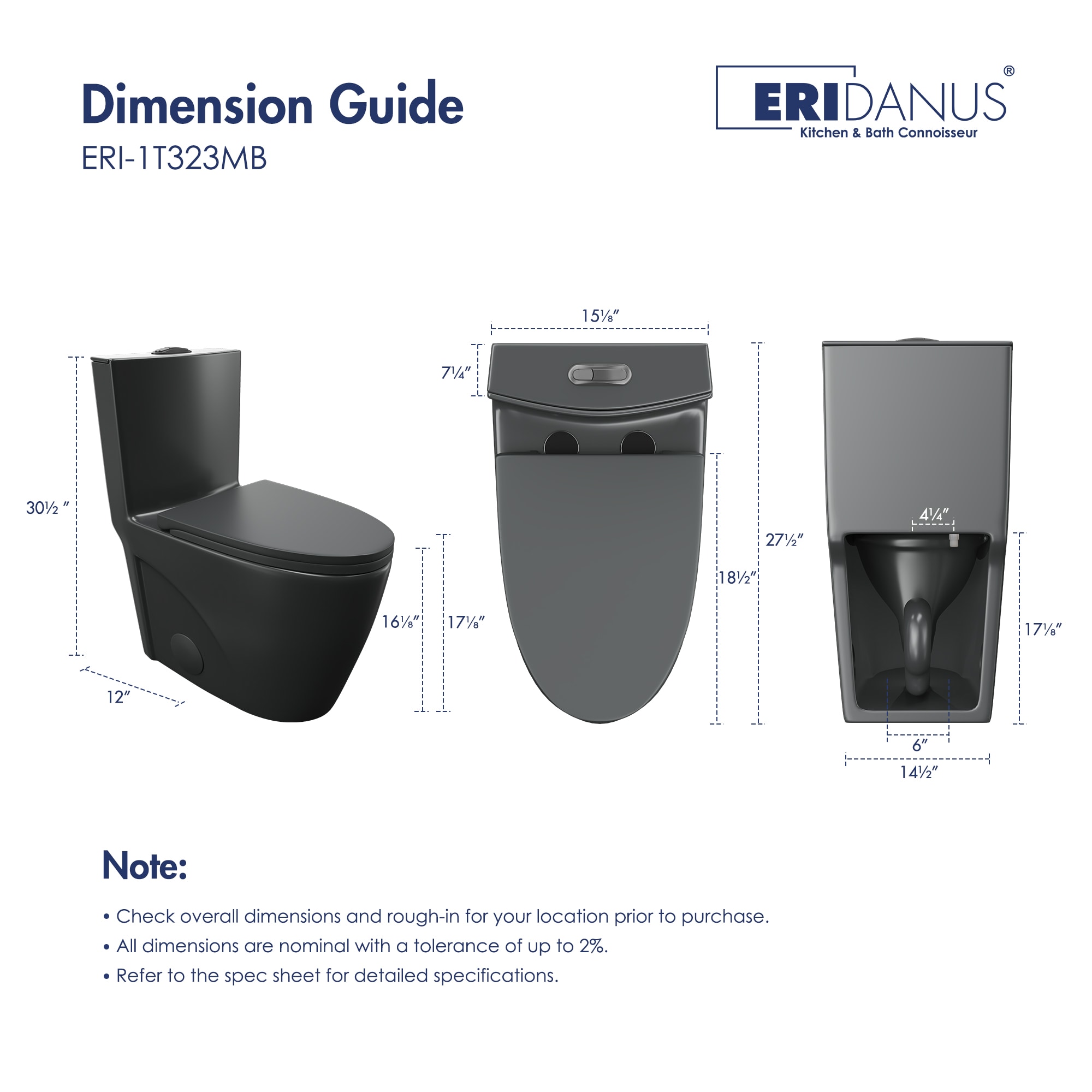 Reno Matte Black Elongated Dual Flush One-Piece Toilet