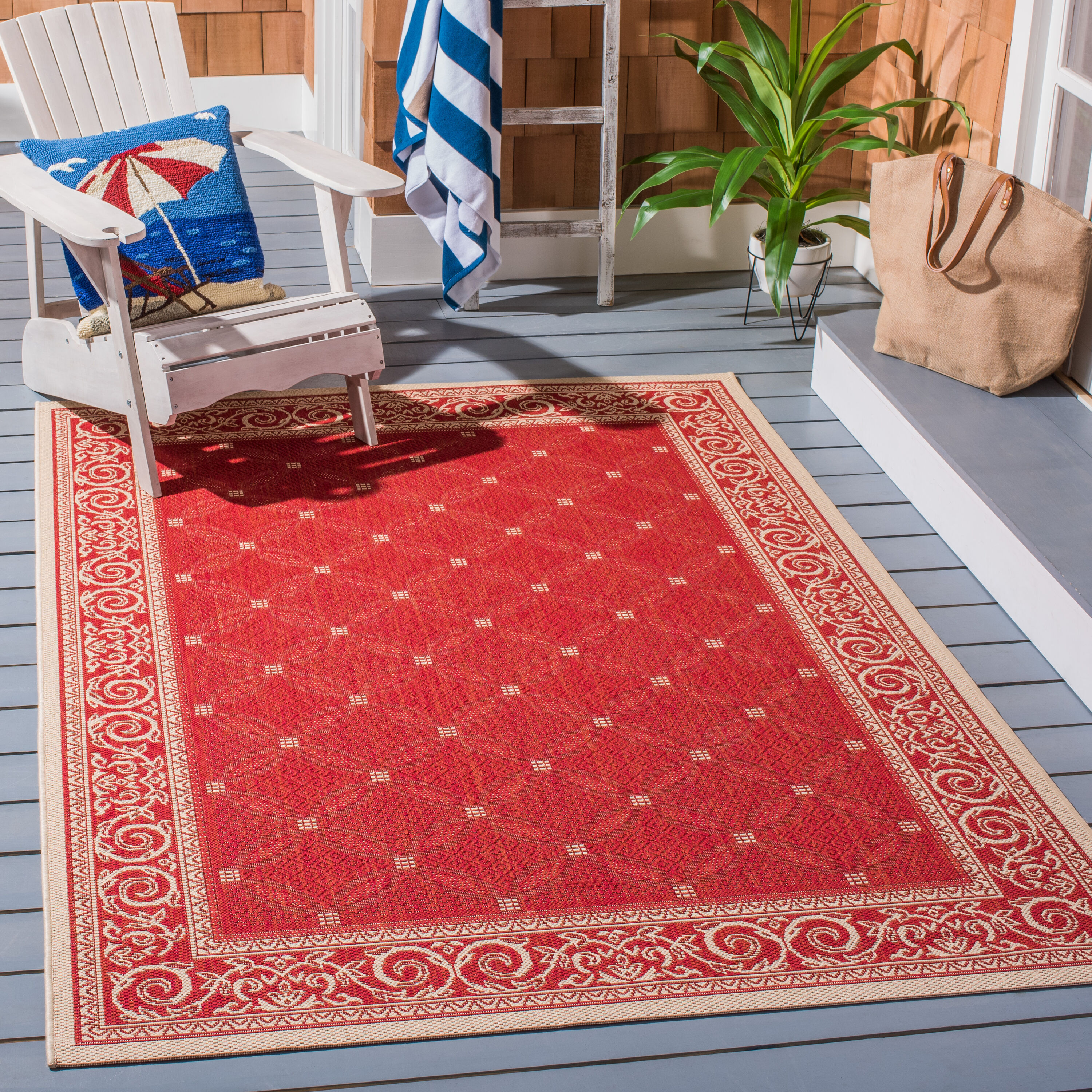 Courtyard 1502 Red Natural 4 x 6 Rectangular Area rug