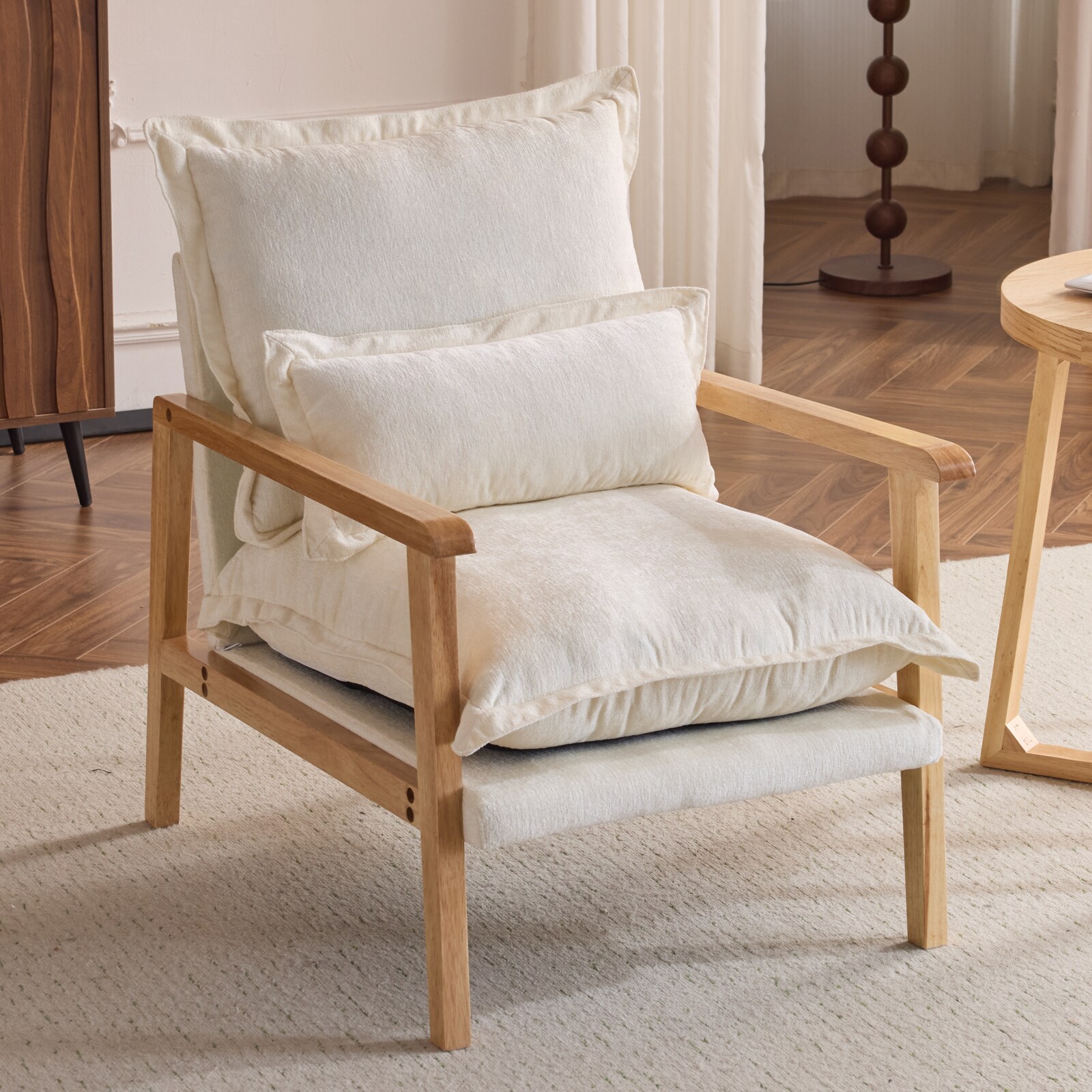 Outopee LO1G98000635 Accent Chair 24.2-in W Modern Beige Chenille Accent Armchair