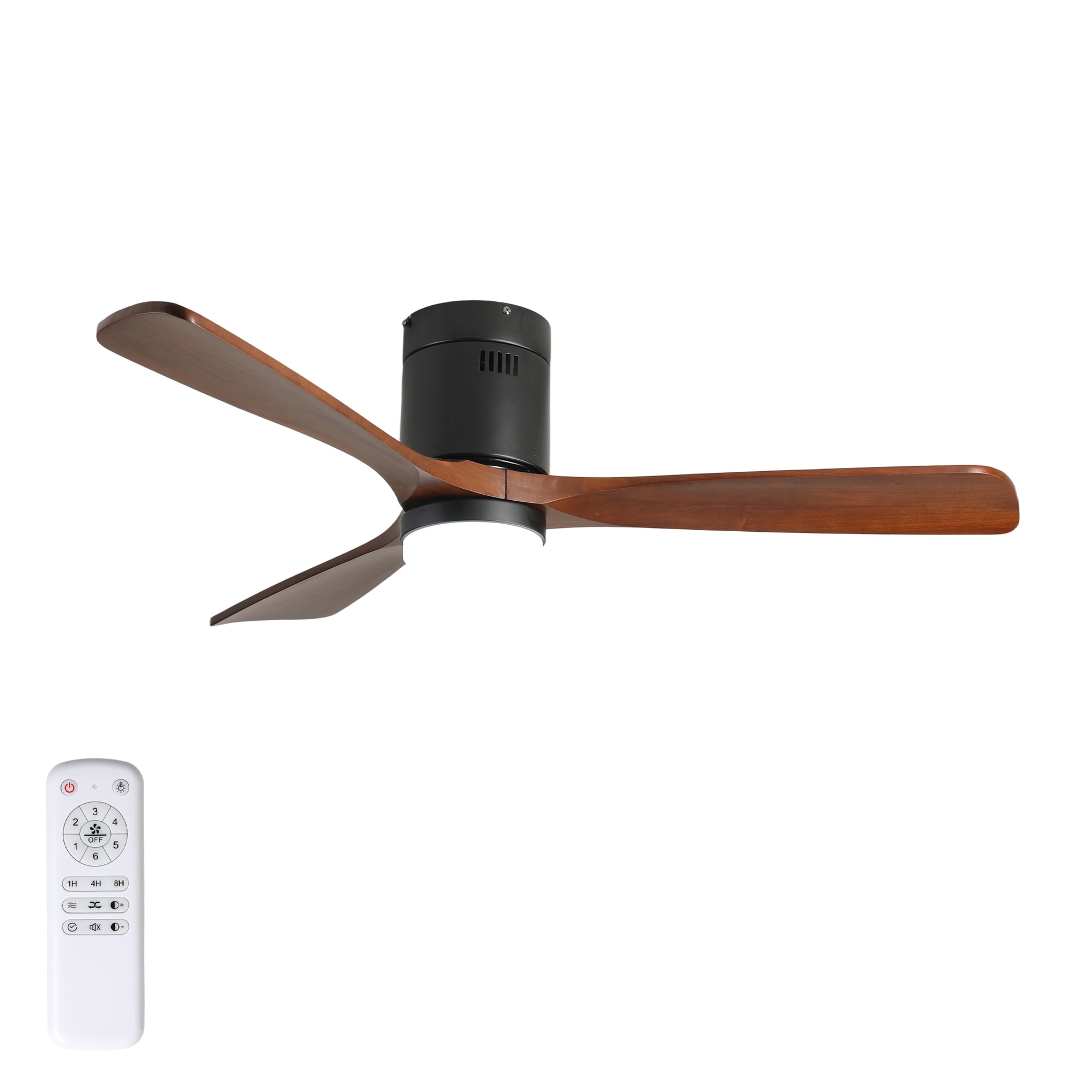 SINOFURN SYD130032WT 52-in Color-Changing Integrated LED Flush Mount Black + Brown with Wood Blades Ceiling Fan With Light 3 -Blade )