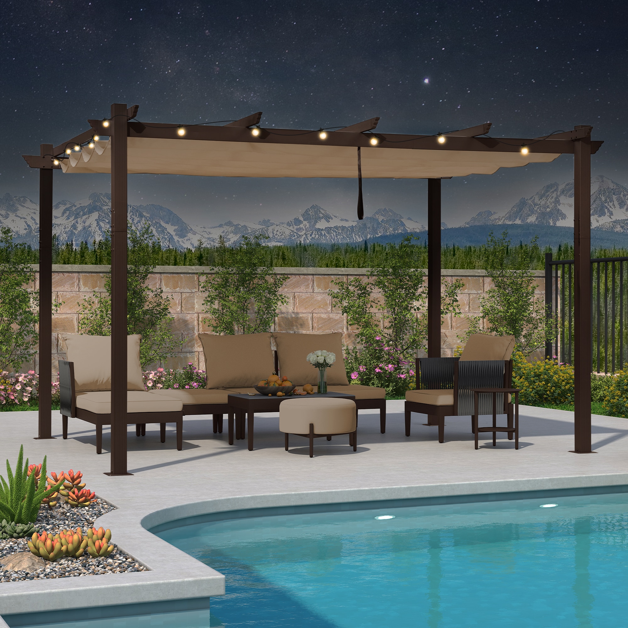 PURPLE LEAF LSDTA2-GTP-1013-KK 10-ft W x 13-ft L x 8-ft H Beige Metal Freestanding Pergola with Canopy