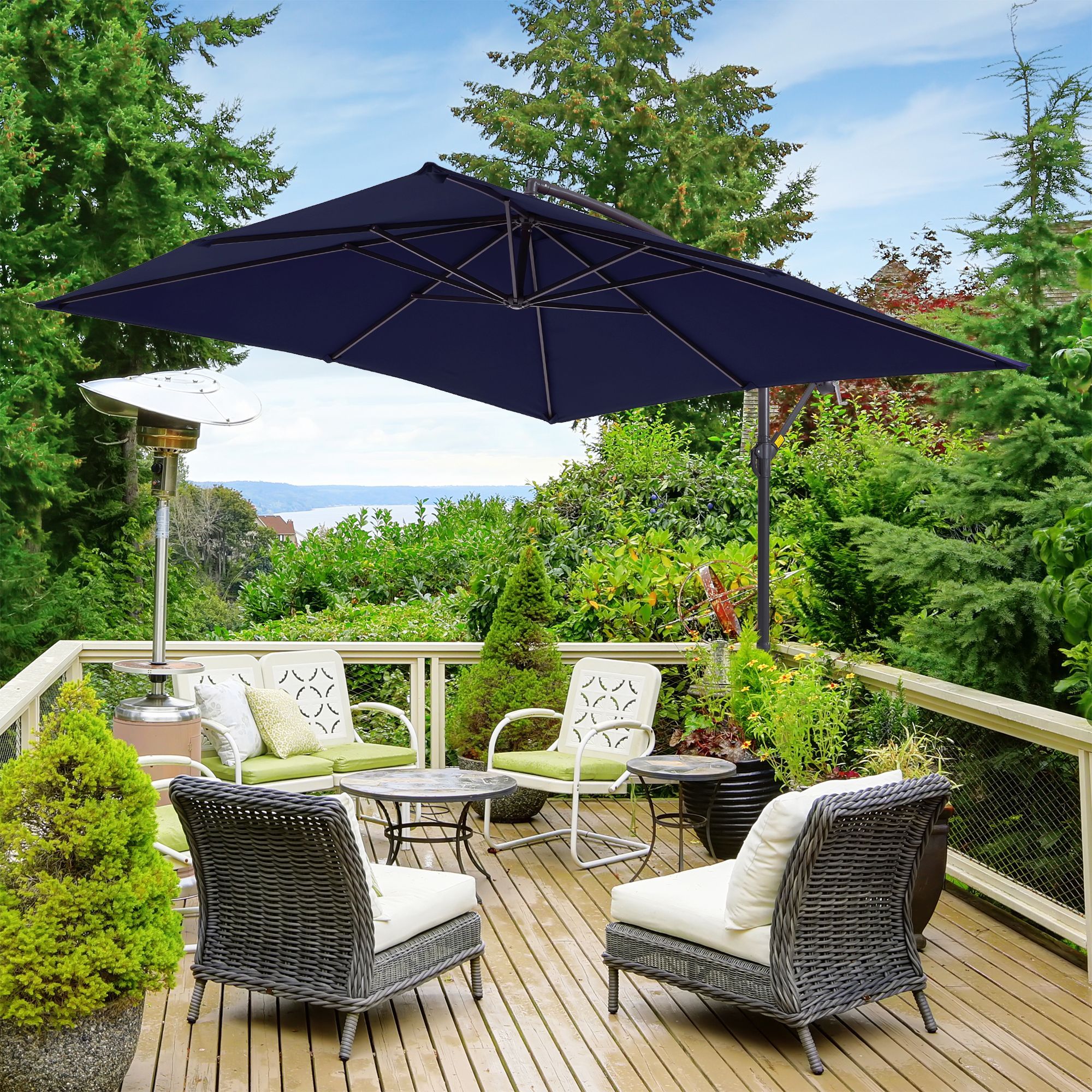 Sonkuki SD-S182NY 8.2-Feet Steel Blue No-tilt Offset Patio Umbrella
