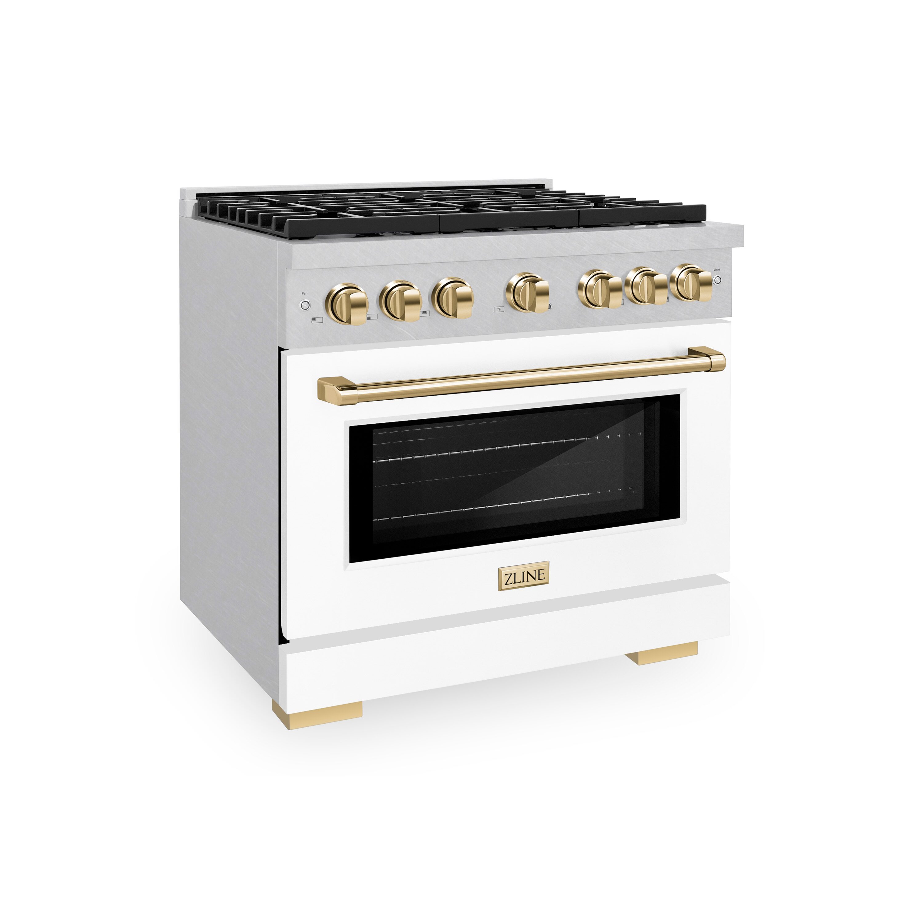 Autograph Edition 36 in. 6 Burner Gas Range with Convection Gas Oven with White Matte Door and Polished Gold Accents -  ZLINE Kitchen and Bath, SGRSZ-WM-36-G