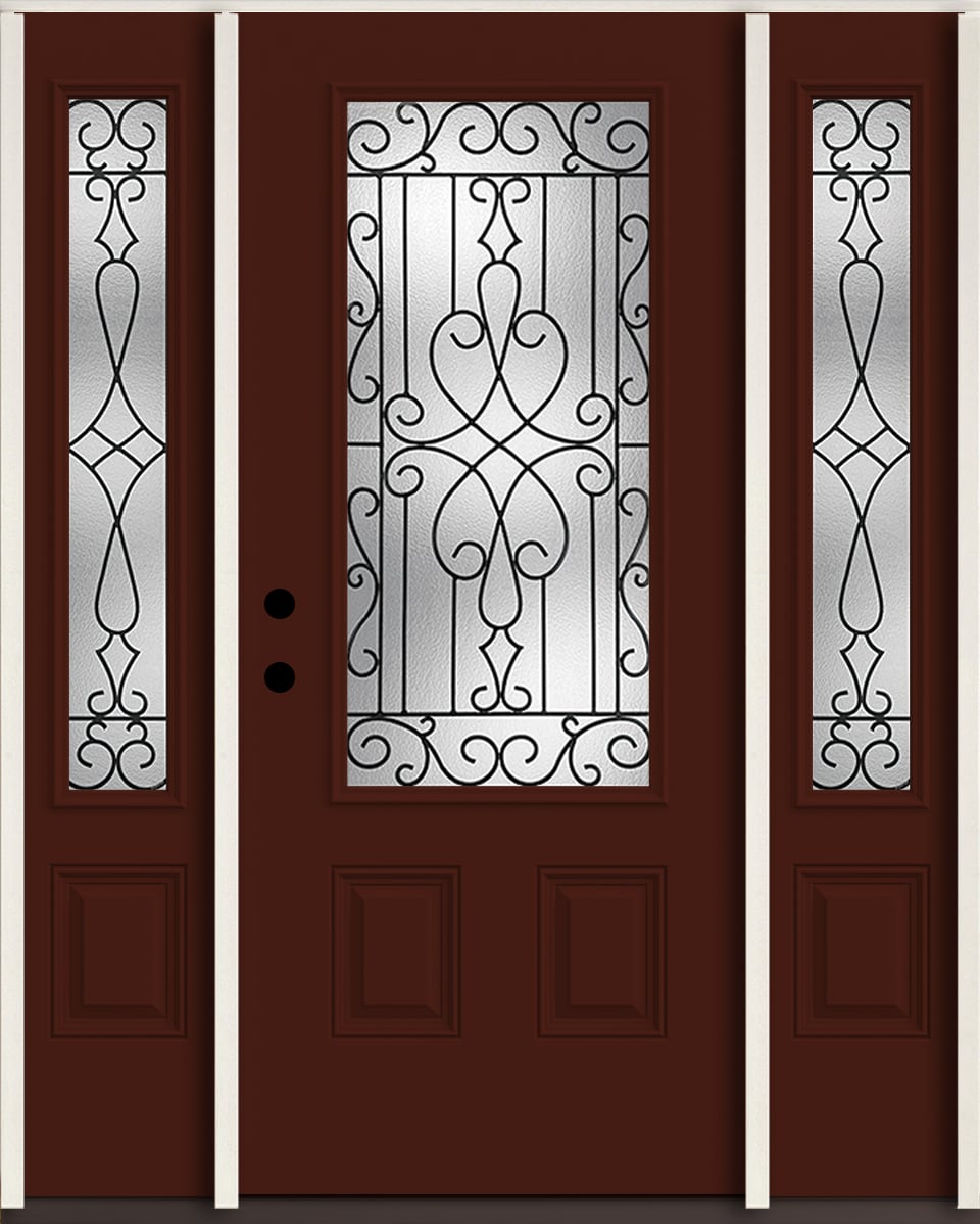 RELIABILT LO964153 Wyngate 60-in x 80-in x 4-5/8-in Fiberglass 3/4 lite Right-hand inswing Currant Paint Painted Prehung Front Door with Sidelights Insulating core