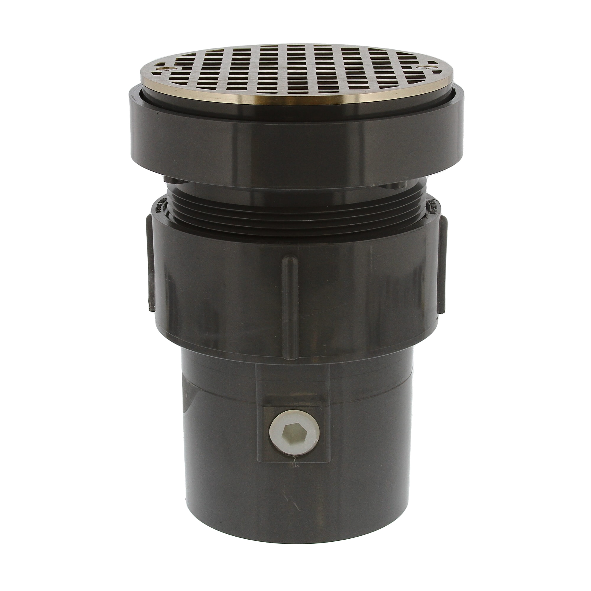 Jones Stephens D50486 3 inch x 4 inch PVC LevelBest Complete Pipe Fit Floor Drain System with 3-1/2 inch Plastic Spud and 5 inch Nickel Bronze Strainer